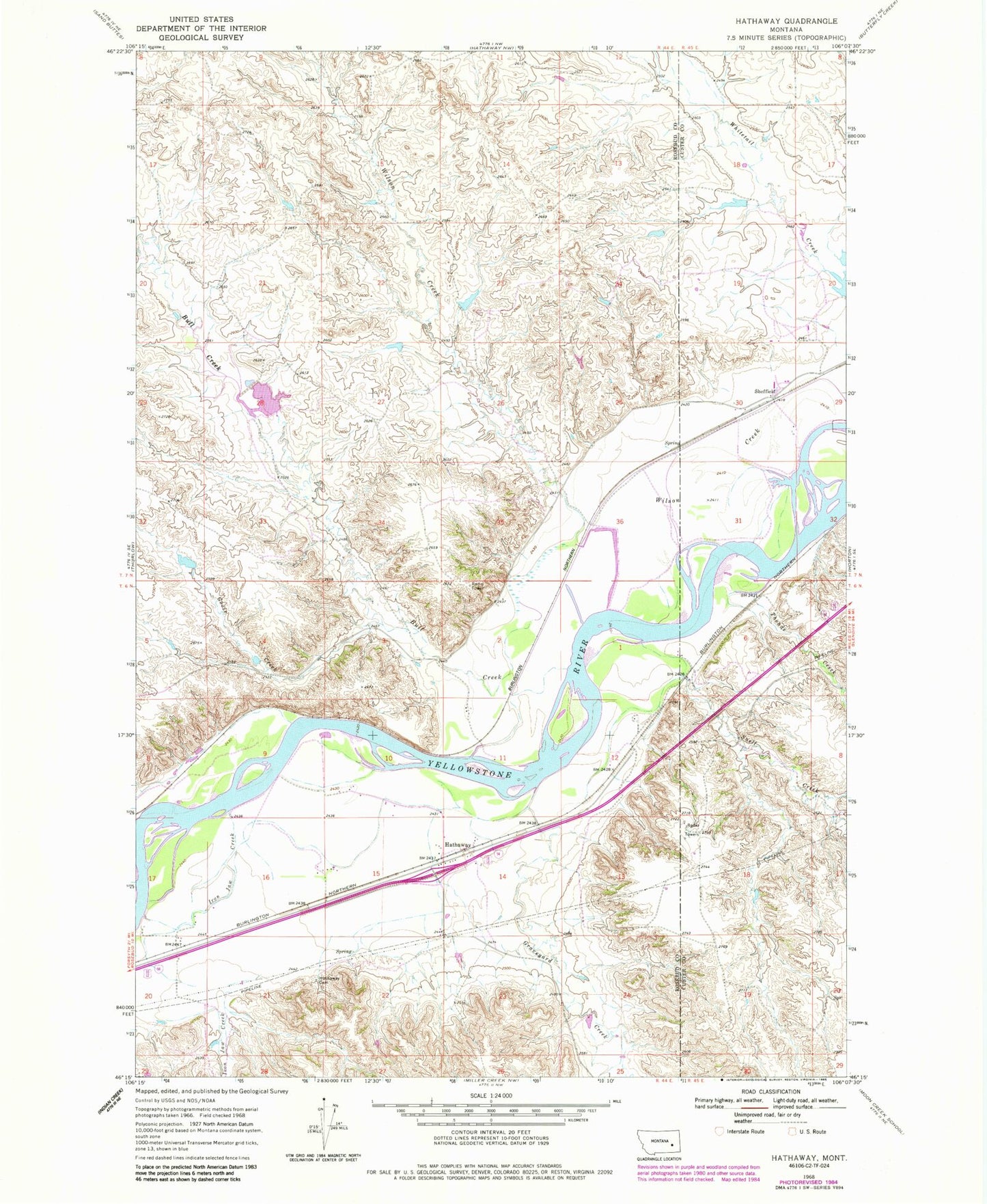 Classic USGS Hathaway Montana 7.5'x7.5' Topo Map Image