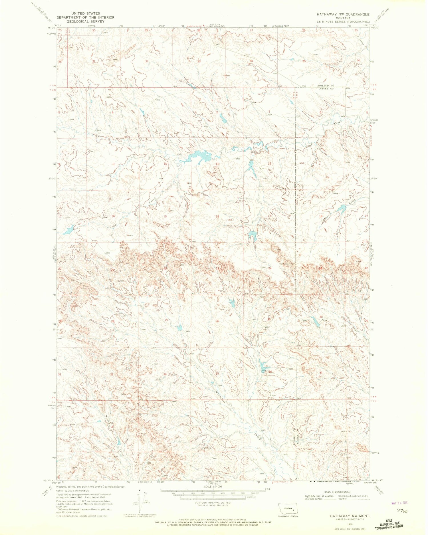 Classic USGS Hathaway NW Montana 7.5'x7.5' Topo Map Image