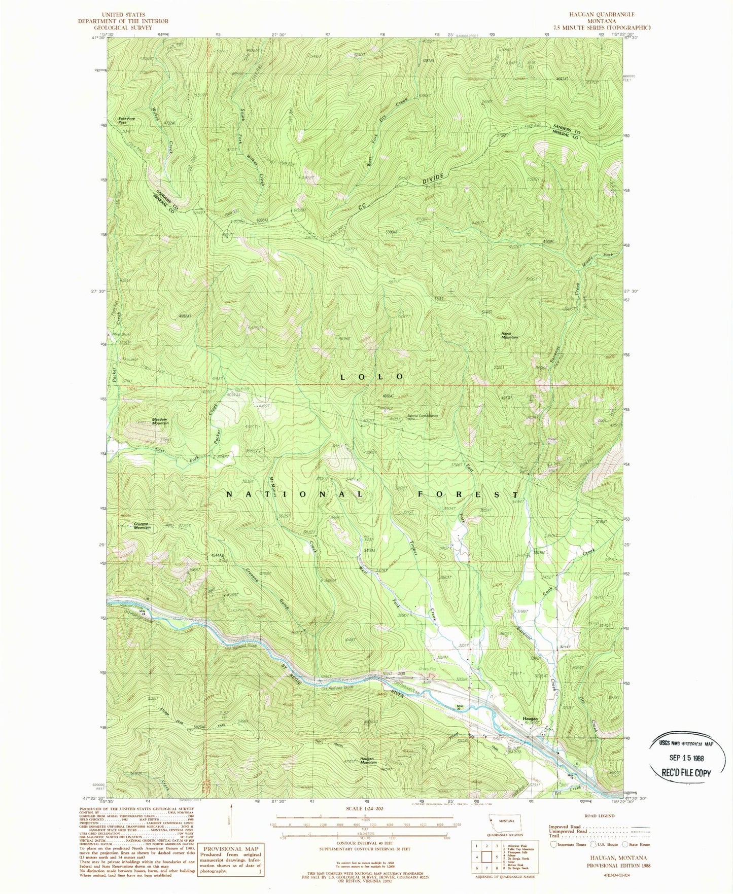 Classic USGS Haugan Montana 7.5'x7.5' Topo Map Image