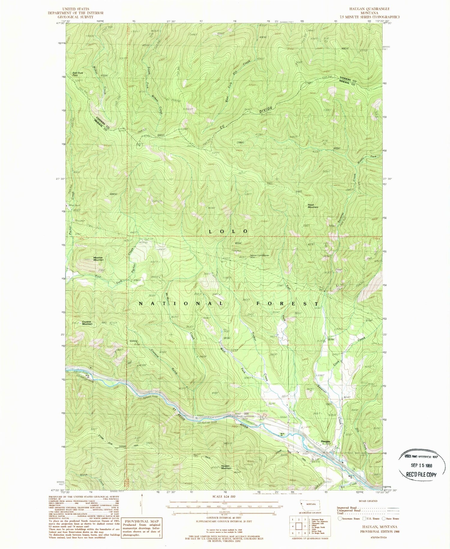 Classic USGS Haugan Montana 7.5'x7.5' Topo Map Image