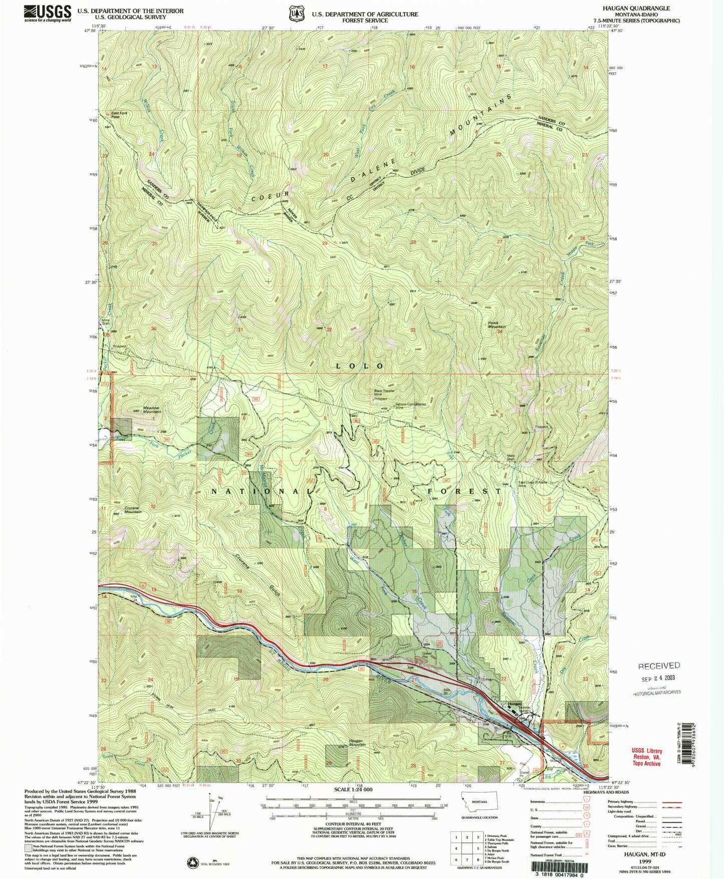 Classic USGS Haugan Montana 7.5'x7.5' Topo Map Image