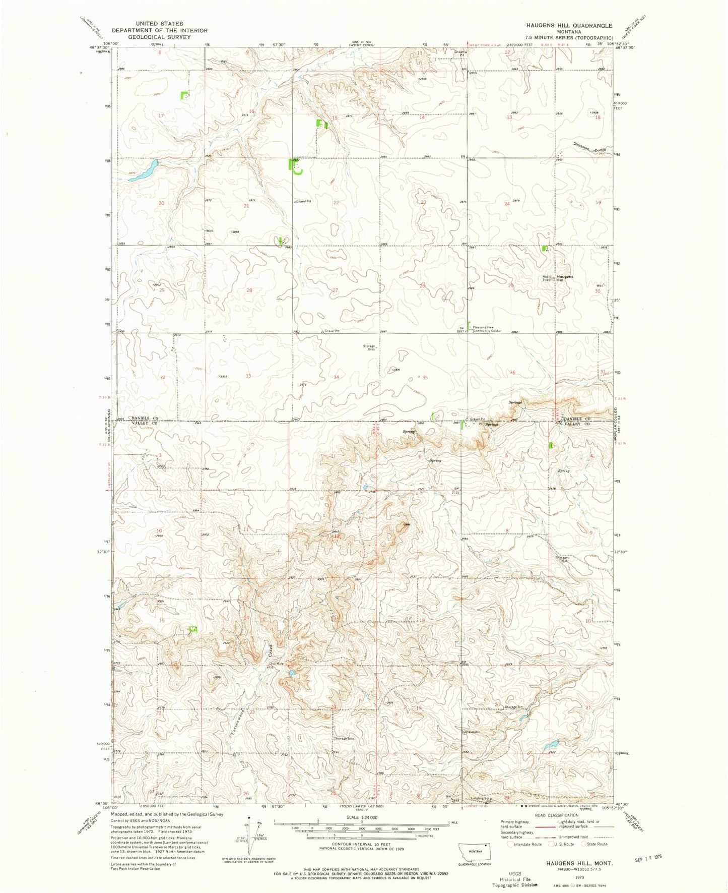 Classic USGS Haugens Hill Montana 7.5'x7.5' Topo Map Image