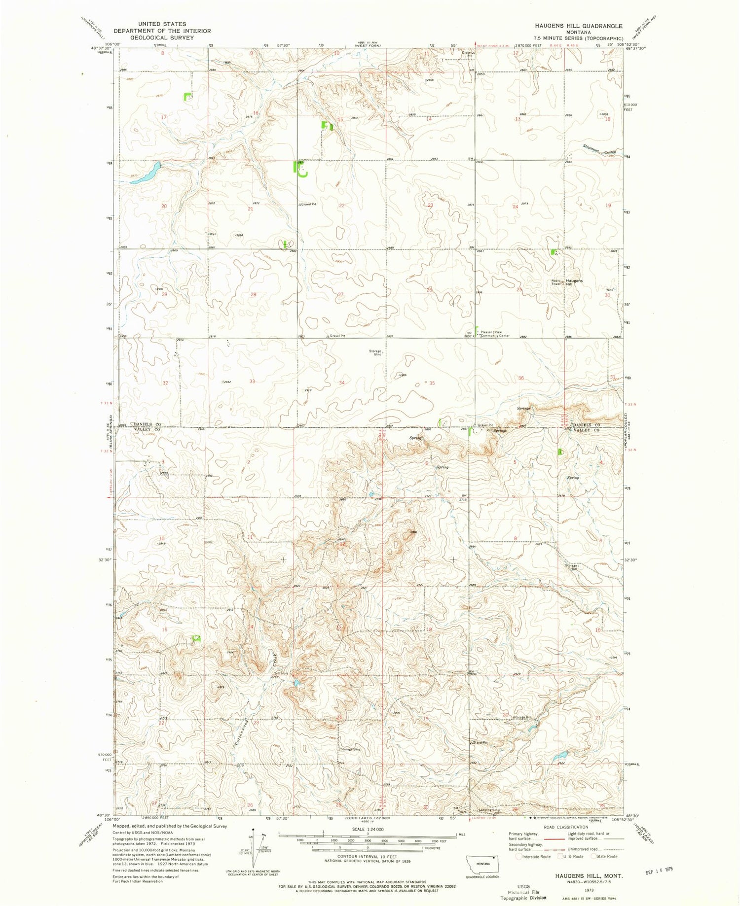 Classic USGS Haugens Hill Montana 7.5'x7.5' Topo Map Image