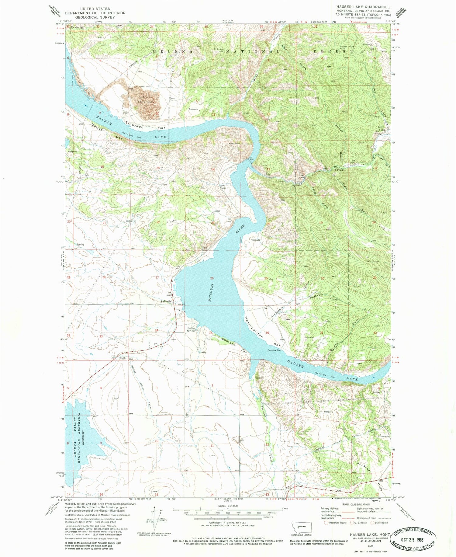 Classic USGS Hauser Lake Montana 7.5'x7.5' Topo Map Image