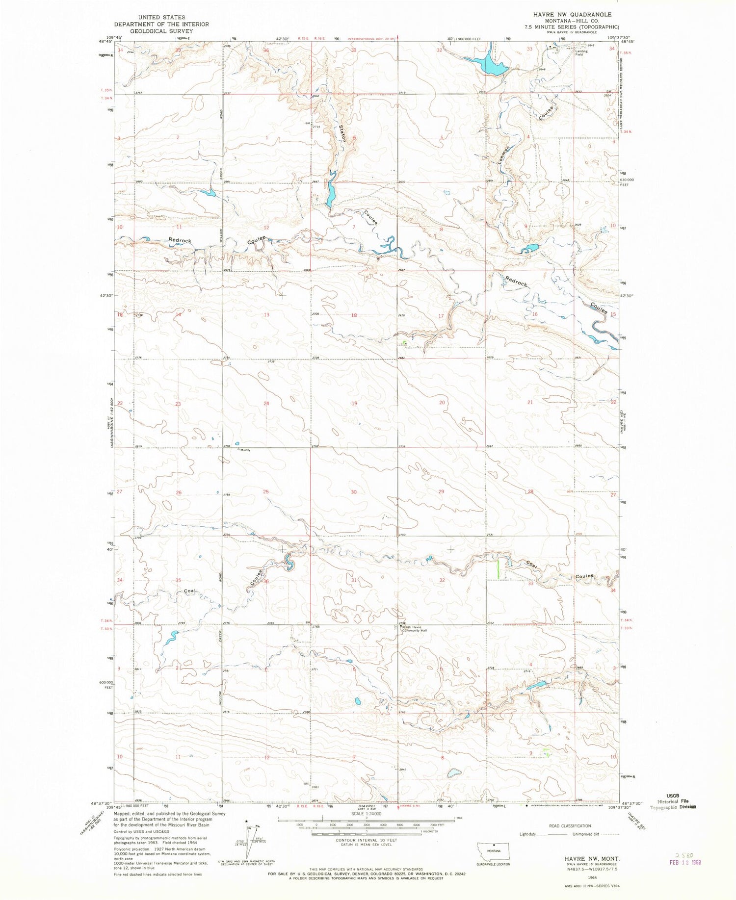 Classic USGS Havre NW Montana 7.5'x7.5' Topo Map Image