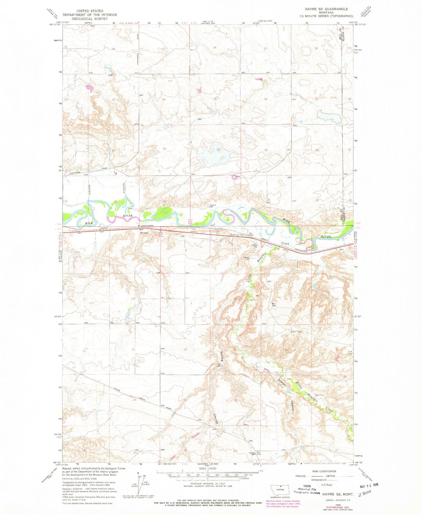 Classic USGS Havre SE Montana 7.5'x7.5' Topo Map Image