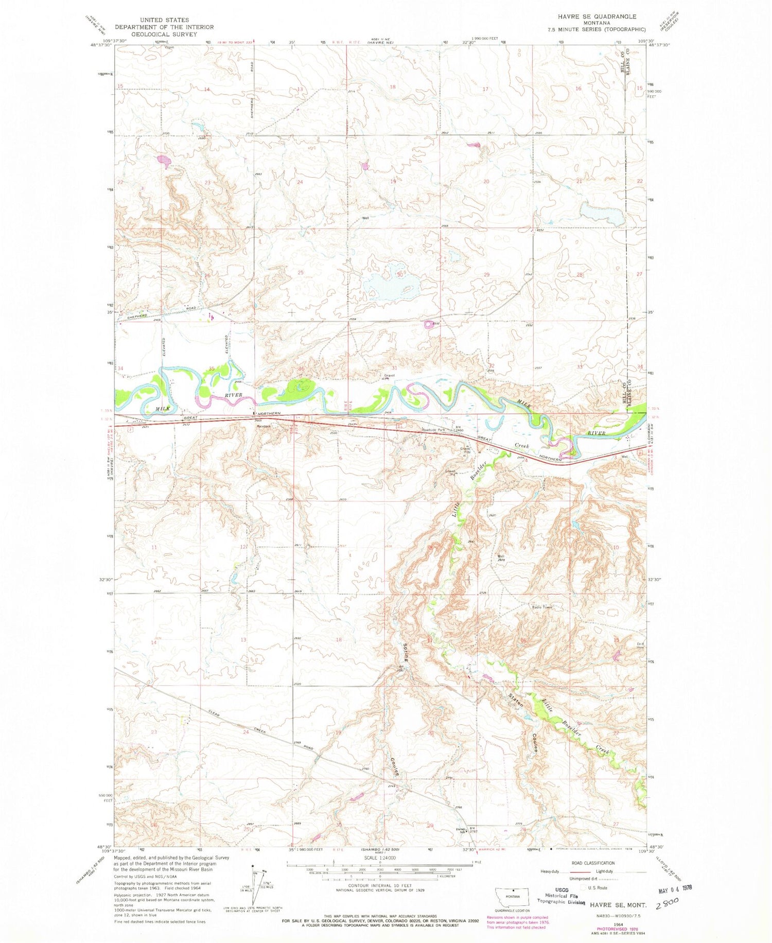 Classic USGS Havre SE Montana 7.5'x7.5' Topo Map Image