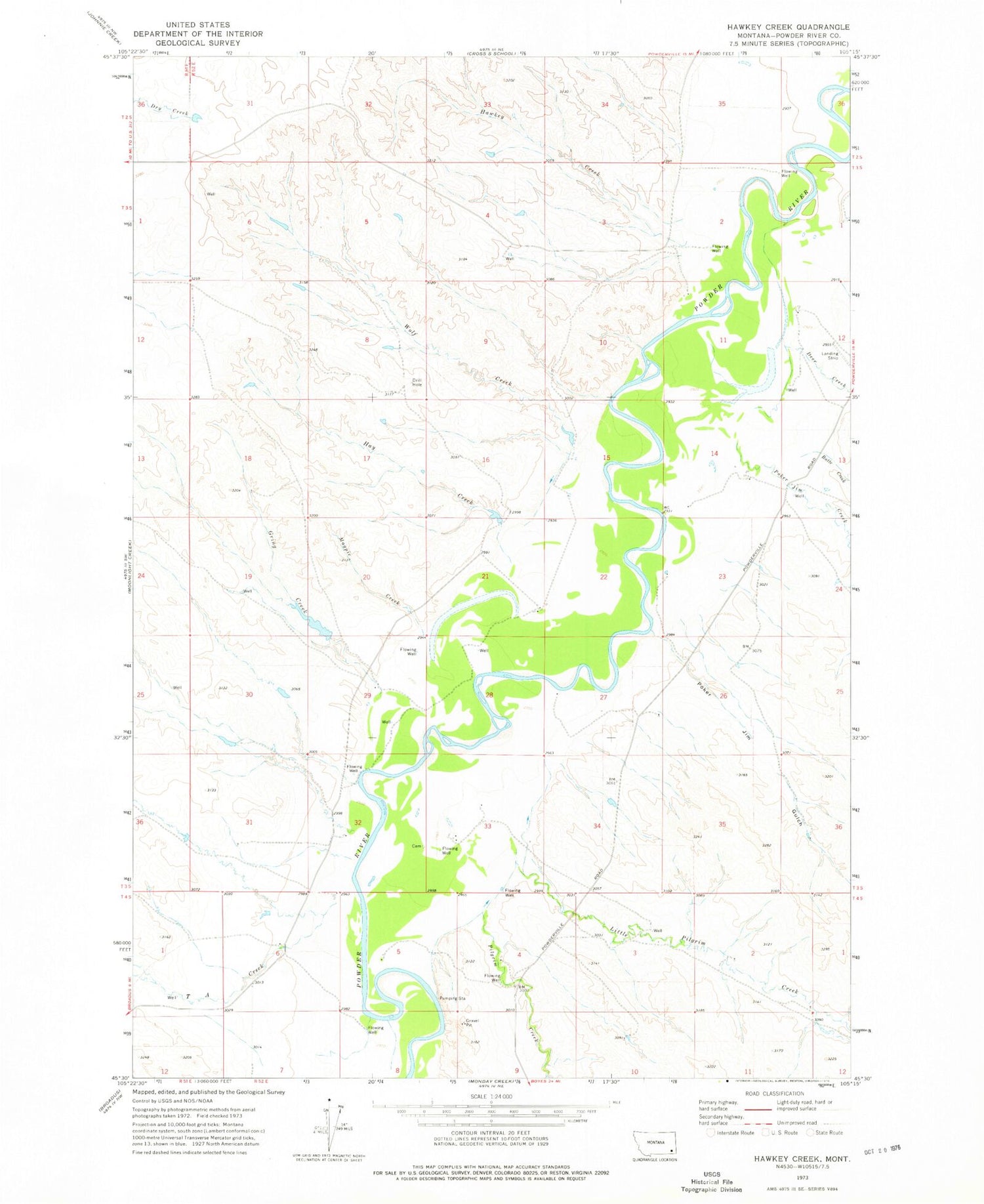 Classic USGS Hawkey Creek Montana 7.5'x7.5' Topo Map Image