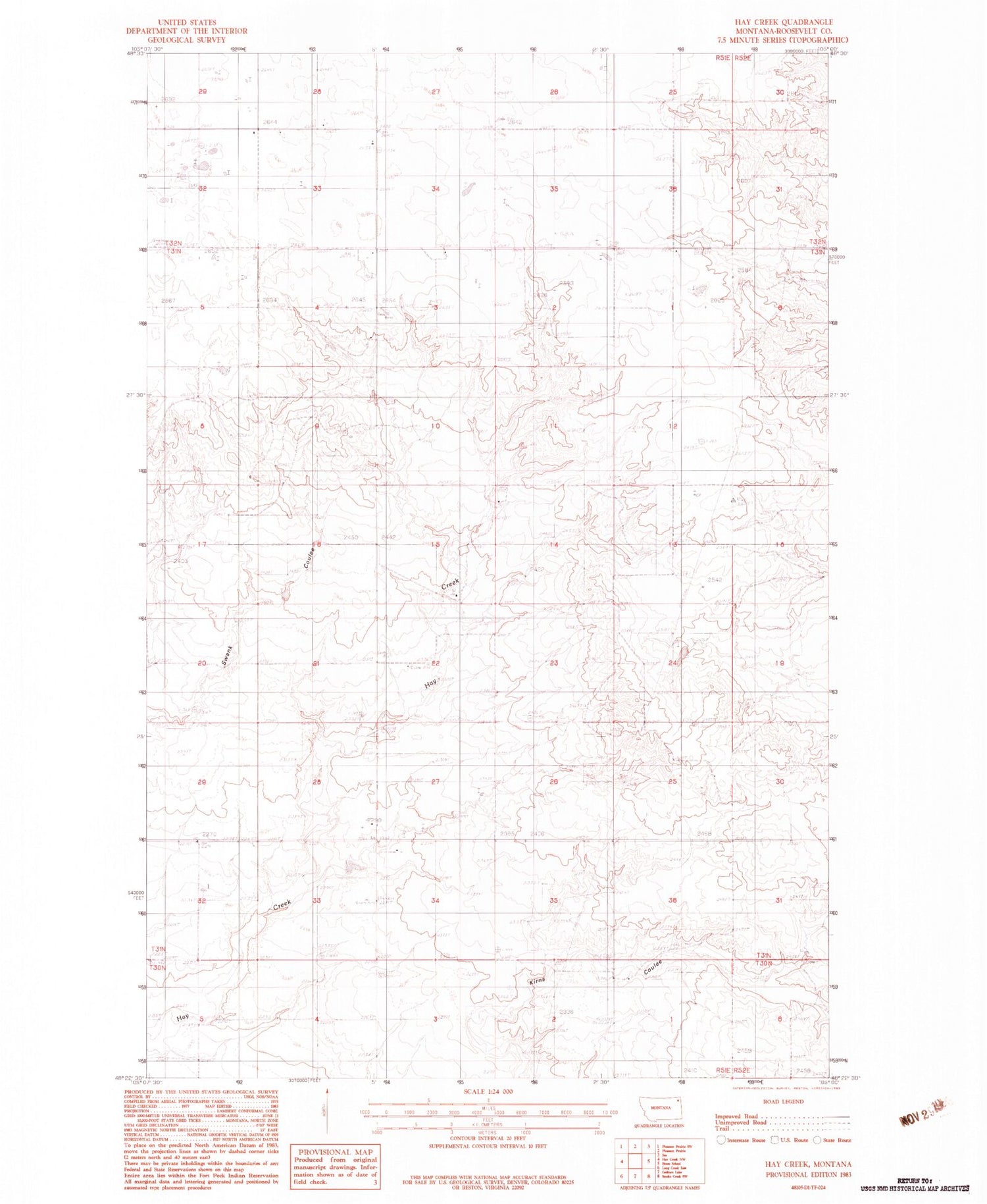 Classic USGS Hay Creek Montana 7.5'x7.5' Topo Map Image