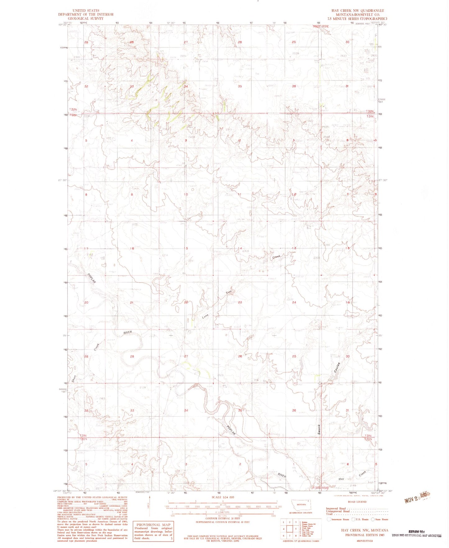 Classic USGS Hay Creek NW Montana 7.5'x7.5' Topo Map Image
