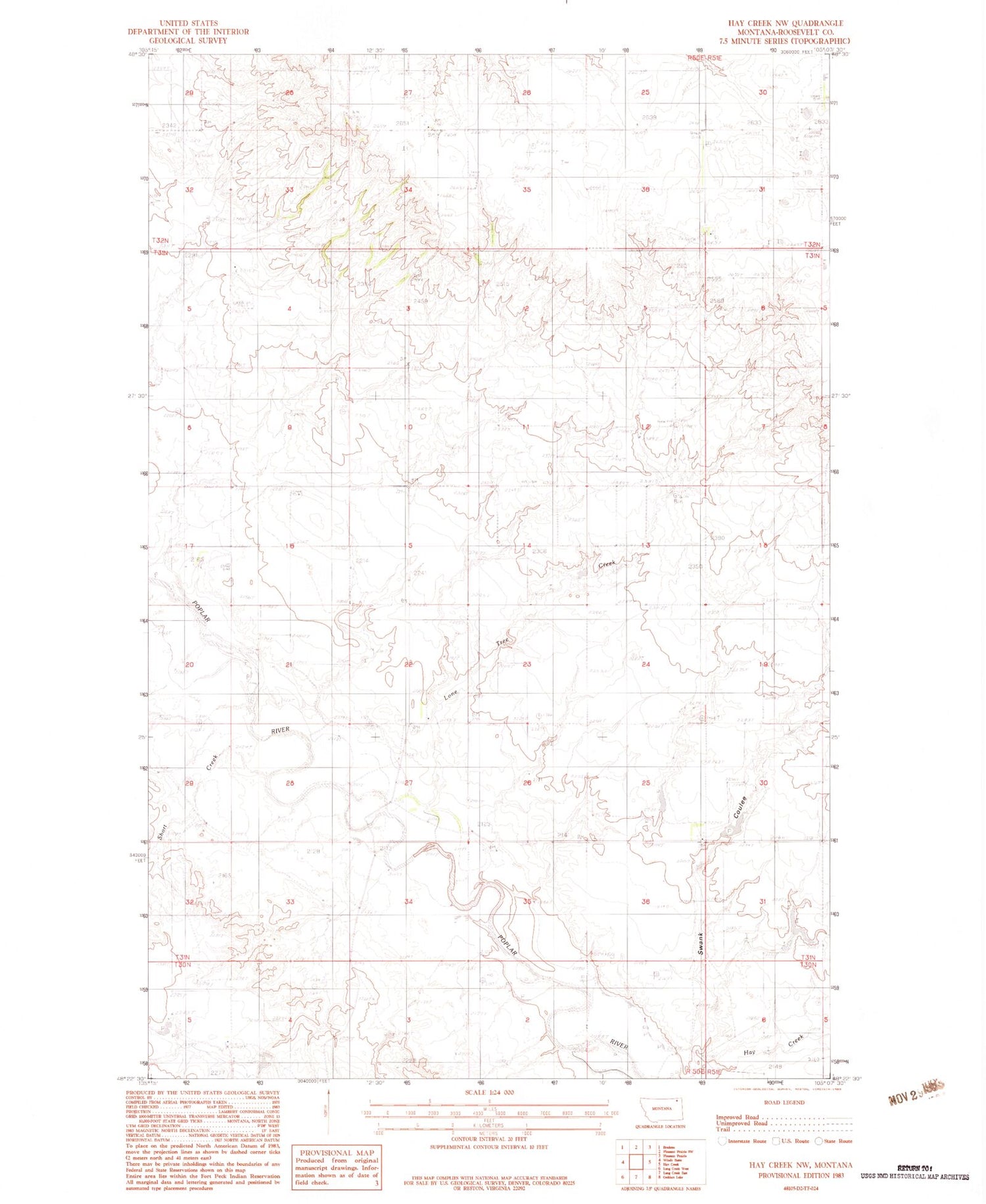 Classic USGS Hay Creek NW Montana 7.5'x7.5' Topo Map Image