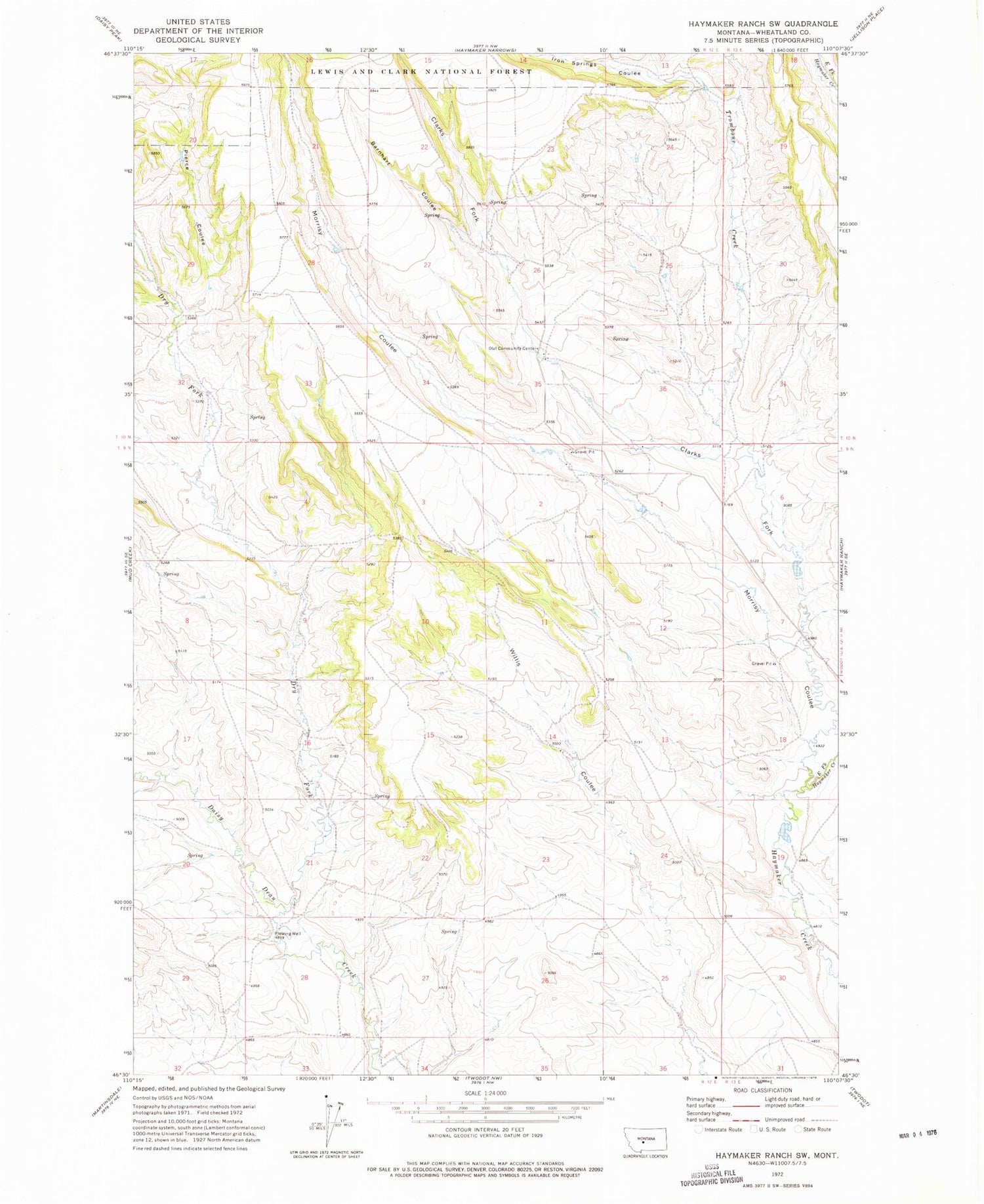 Classic USGS Haymaker Ranch SW Montana 7.5'x7.5' Topo Map Image