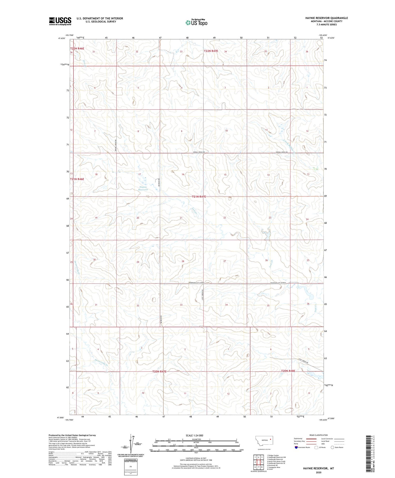 Haynie Reservoir Montana US Topo Map Image