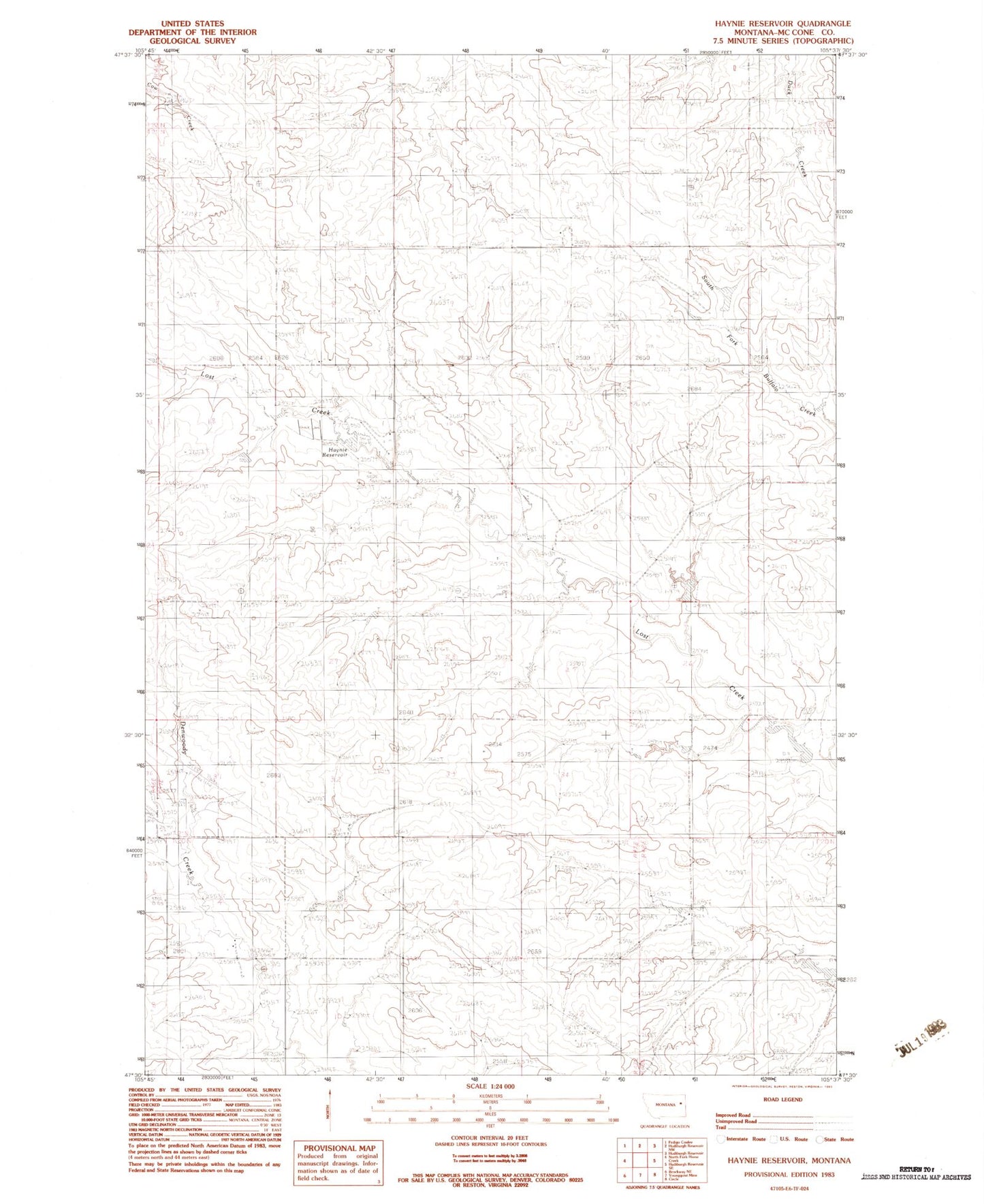 Classic USGS Haynie Reservoir Montana 7.5'x7.5' Topo Map Image
