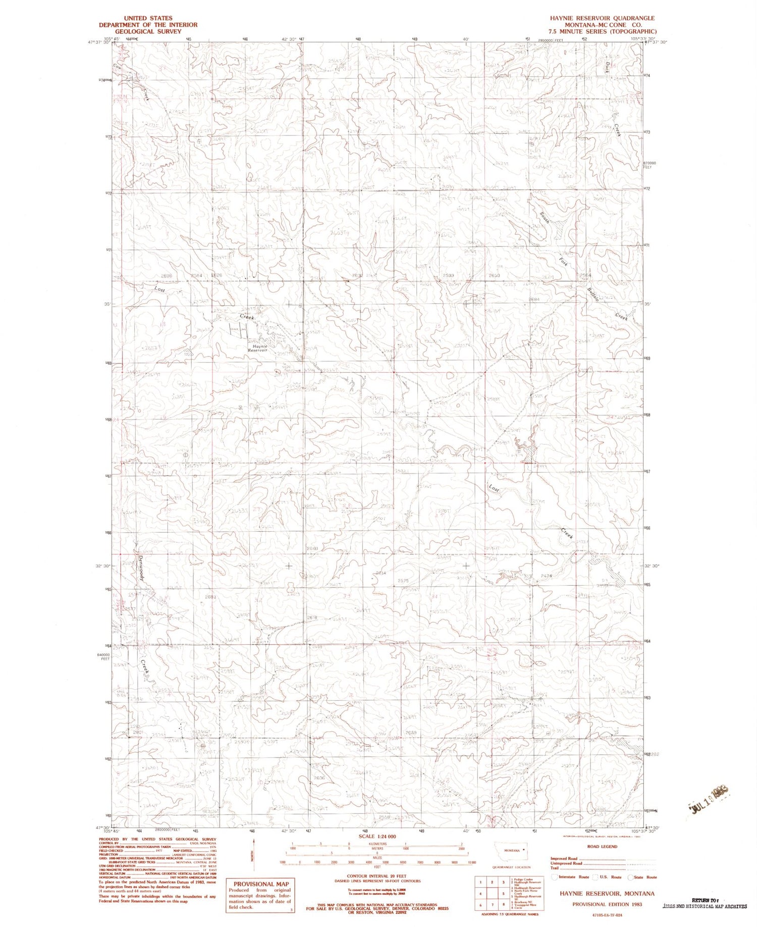 Classic USGS Haynie Reservoir Montana 7.5'x7.5' Topo Map Image