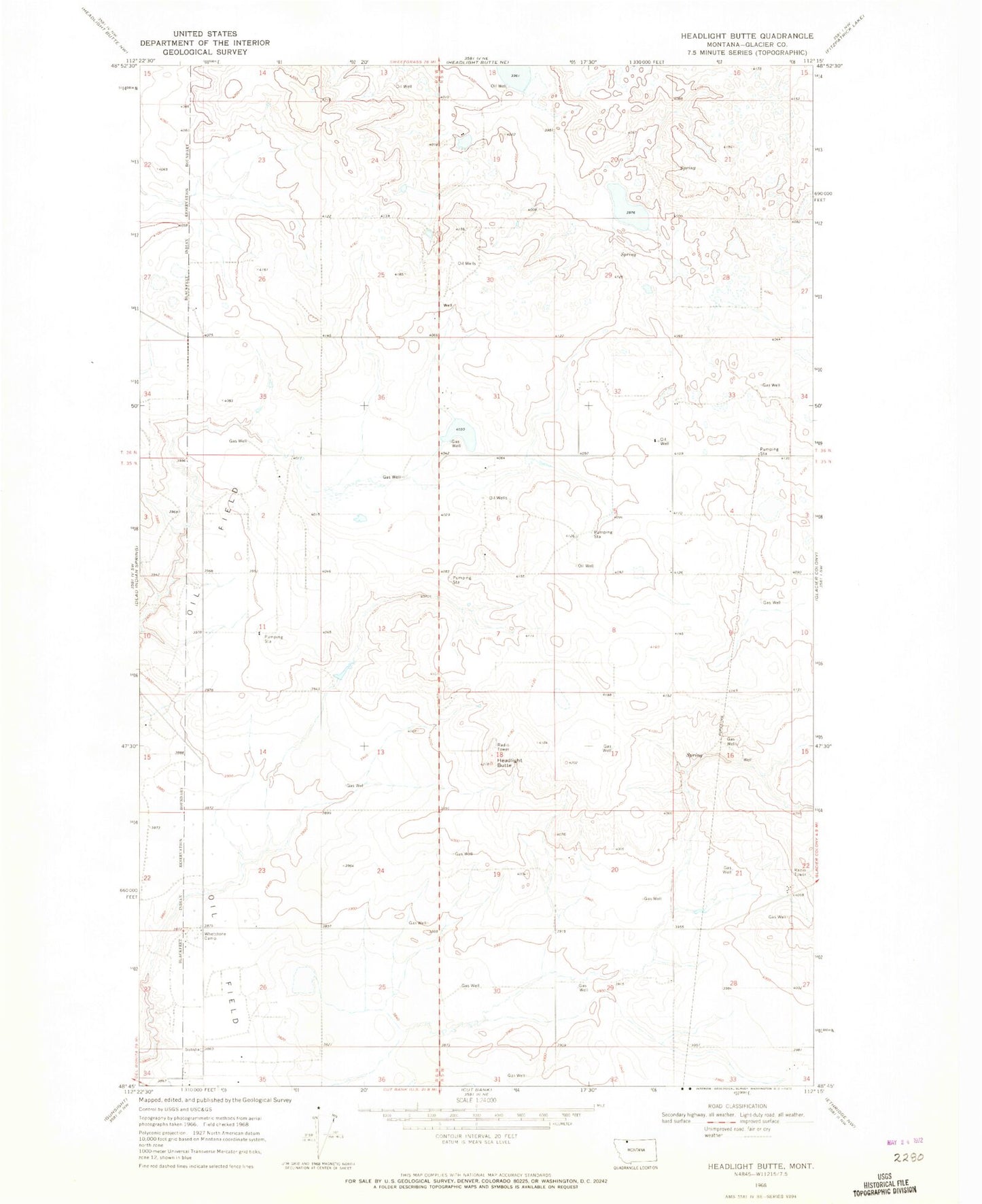 Classic USGS Headlight Butte Montana 7.5'x7.5' Topo Map Image