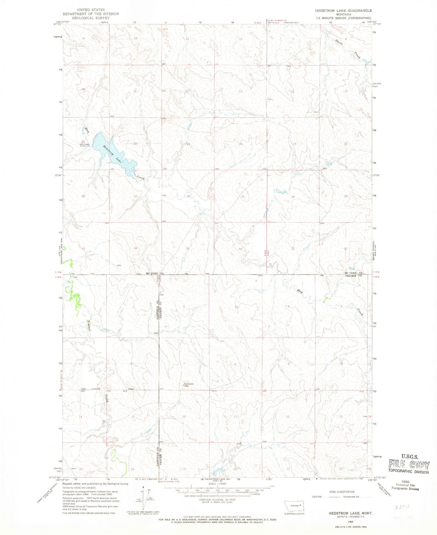 Classic USGS Hedstrom Lake Montana 7.5'x7.5' Topo Map Image
