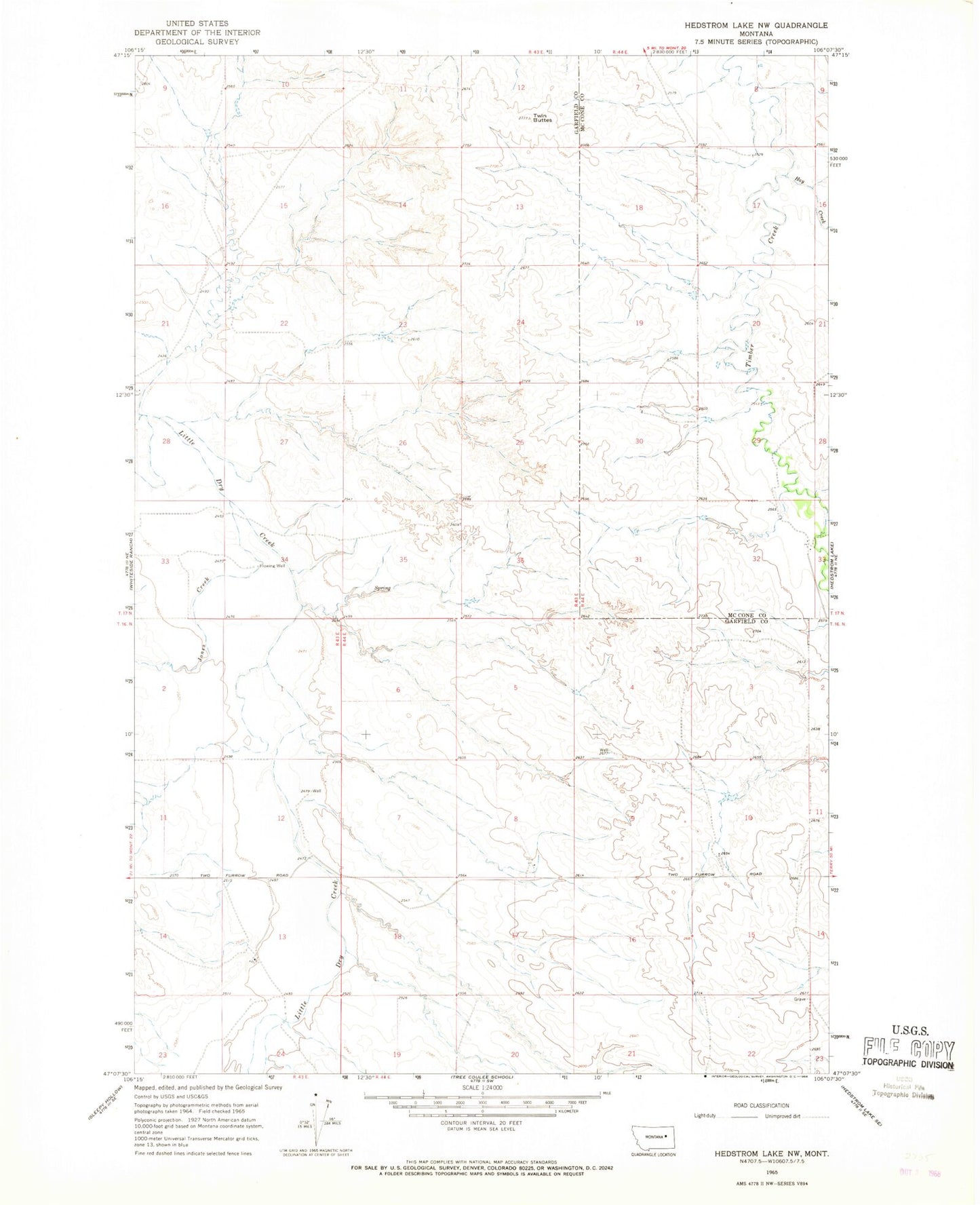 Classic USGS Hedstrom Lake NW Montana 7.5'x7.5' Topo Map Image