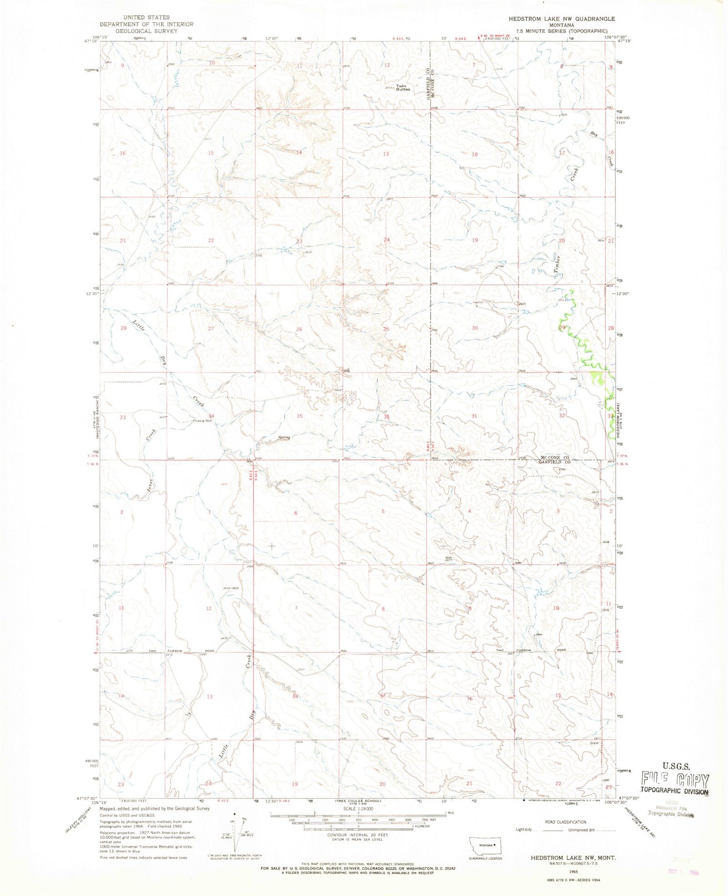 Classic USGS Hedstrom Lake NW Montana 7.5'x7.5' Topo Map Image