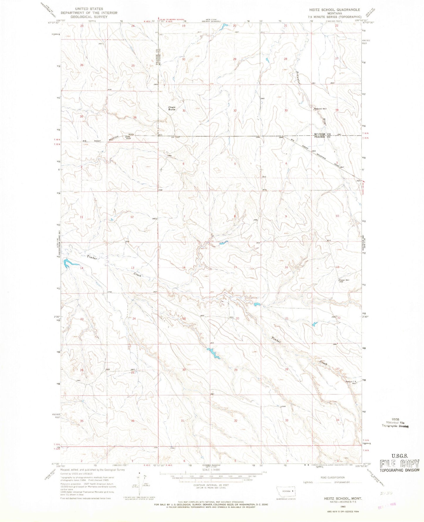 Classic USGS Heitz School Montana 7.5'x7.5' Topo Map Image