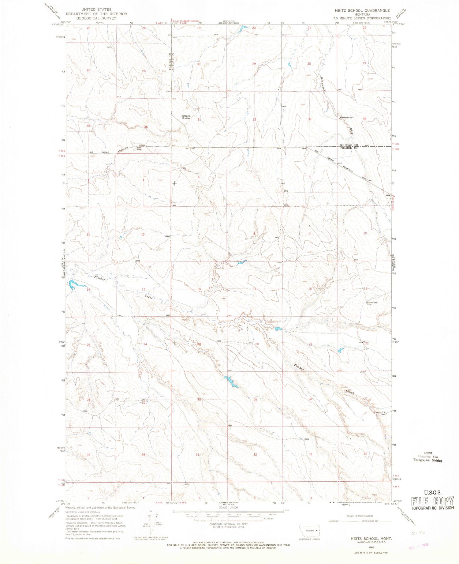 Classic USGS Heitz School Montana 7.5'x7.5' Topo Map Image