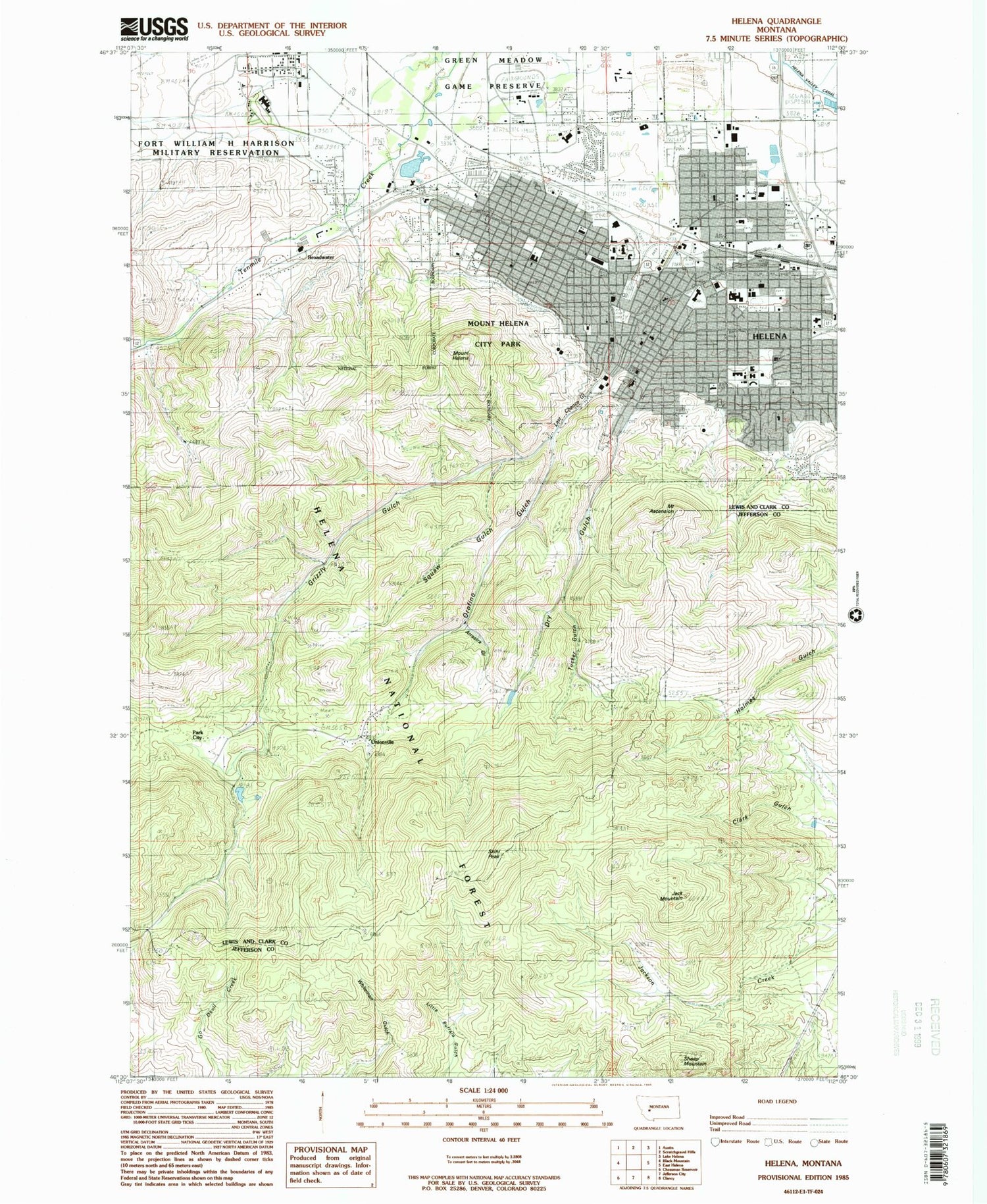 Classic USGS Helena Montana 7.5'x7.5' Topo Map Image