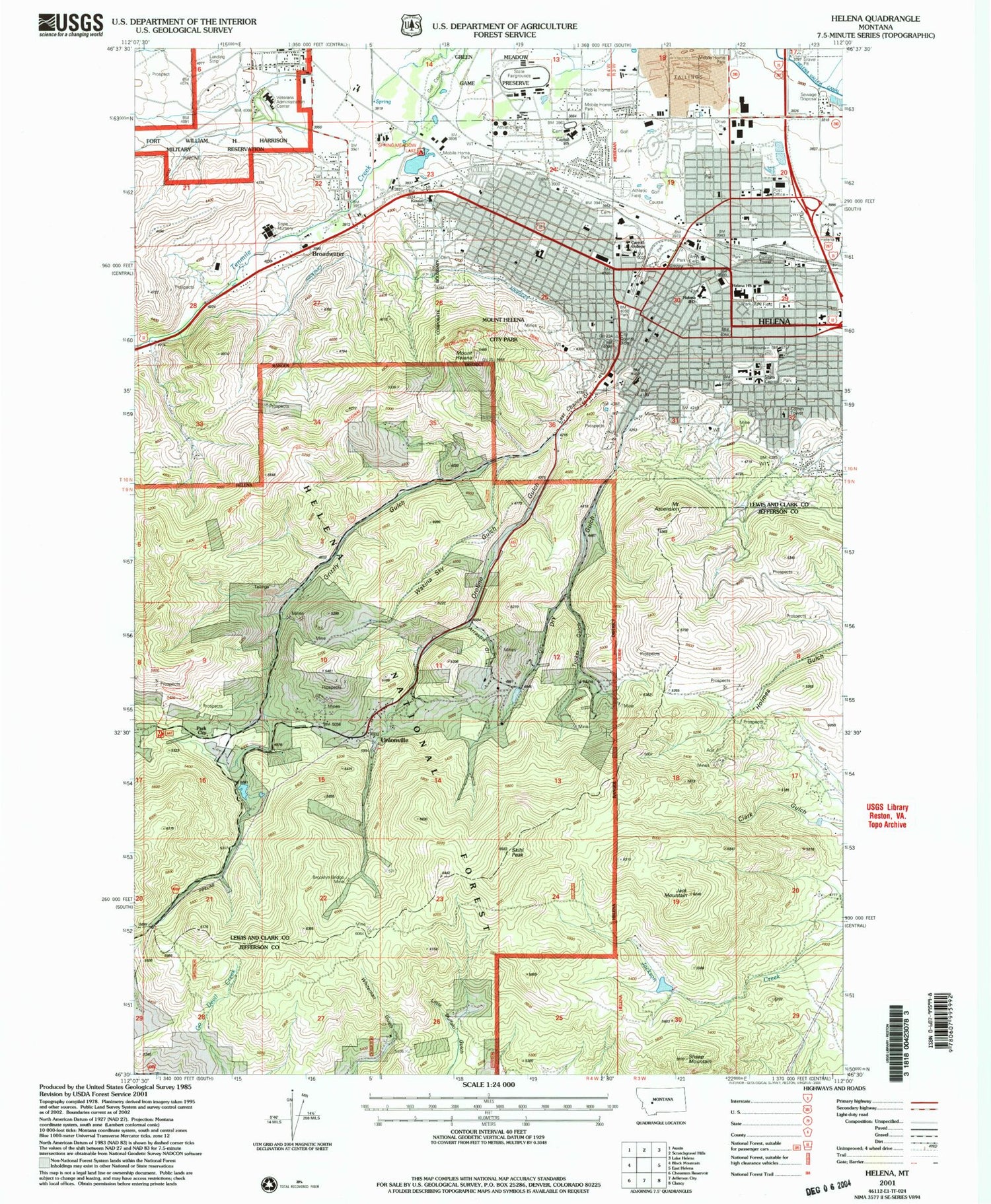 Classic USGS Helena Montana 7.5'x7.5' Topo Map Image