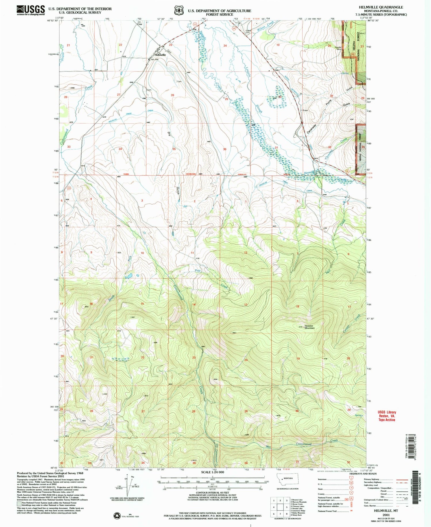 Classic USGS Helmville Montana 7.5'x7.5' Topo Map Image