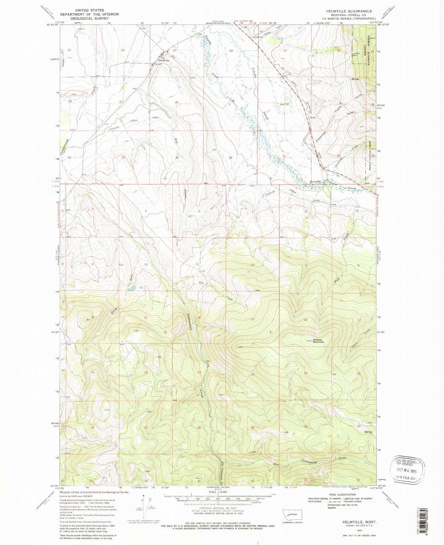 Classic USGS Helmville Montana 7.5'x7.5' Topo Map Image