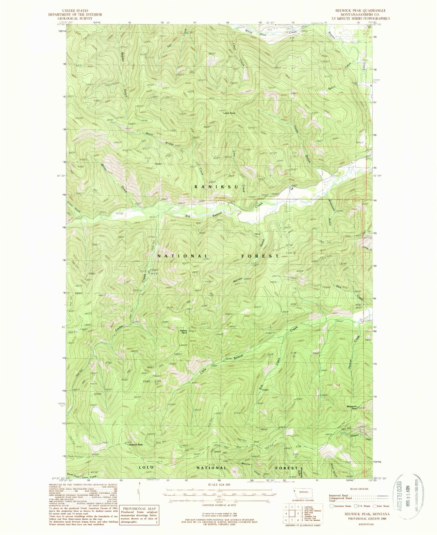 Classic USGS Helwick Peak Montana 7.5'x7.5' Topo Map Image