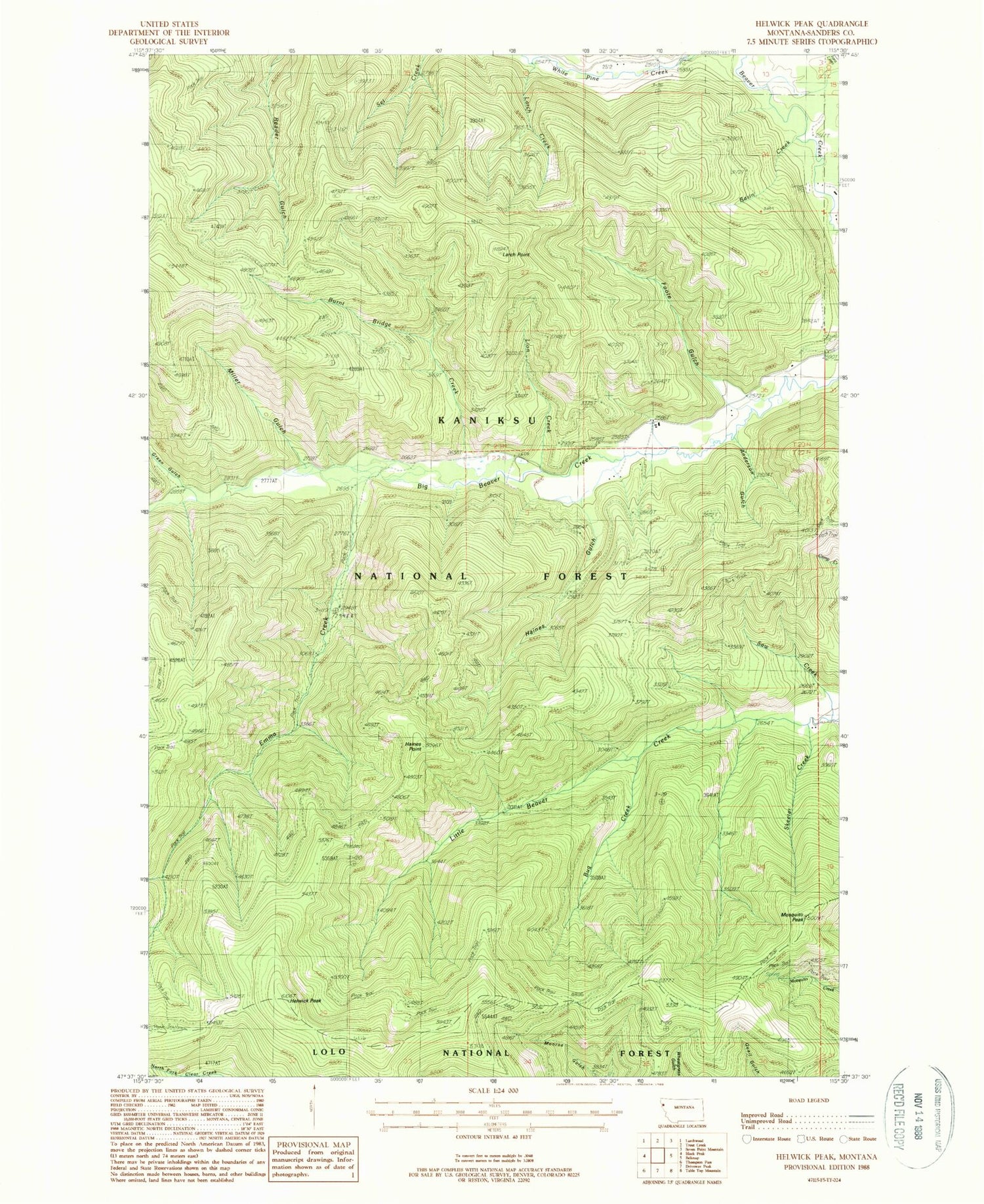 Classic USGS Helwick Peak Montana 7.5'x7.5' Topo Map Image