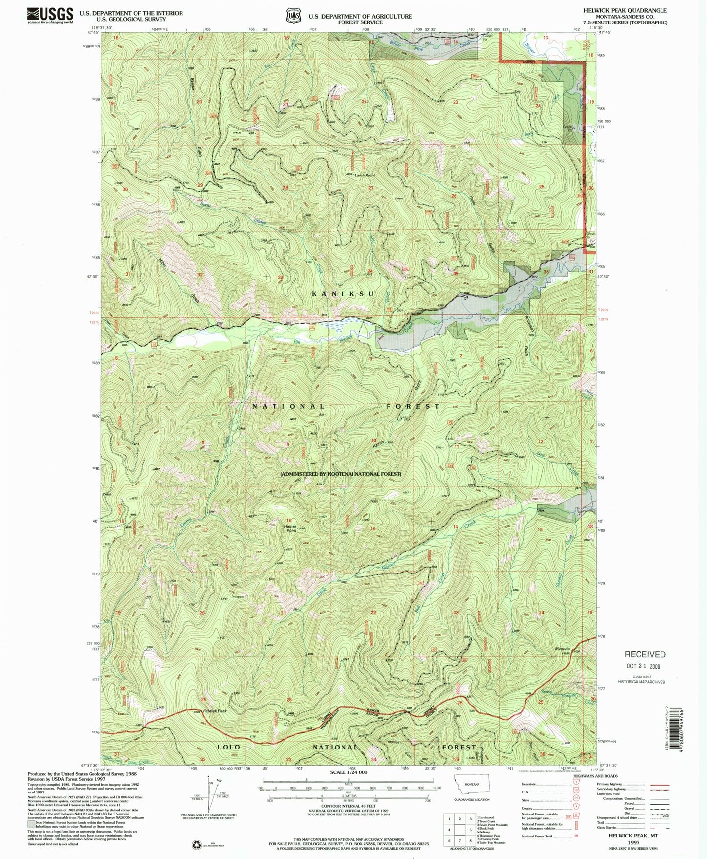 Classic USGS Helwick Peak Montana 7.5'x7.5' Topo Map Image