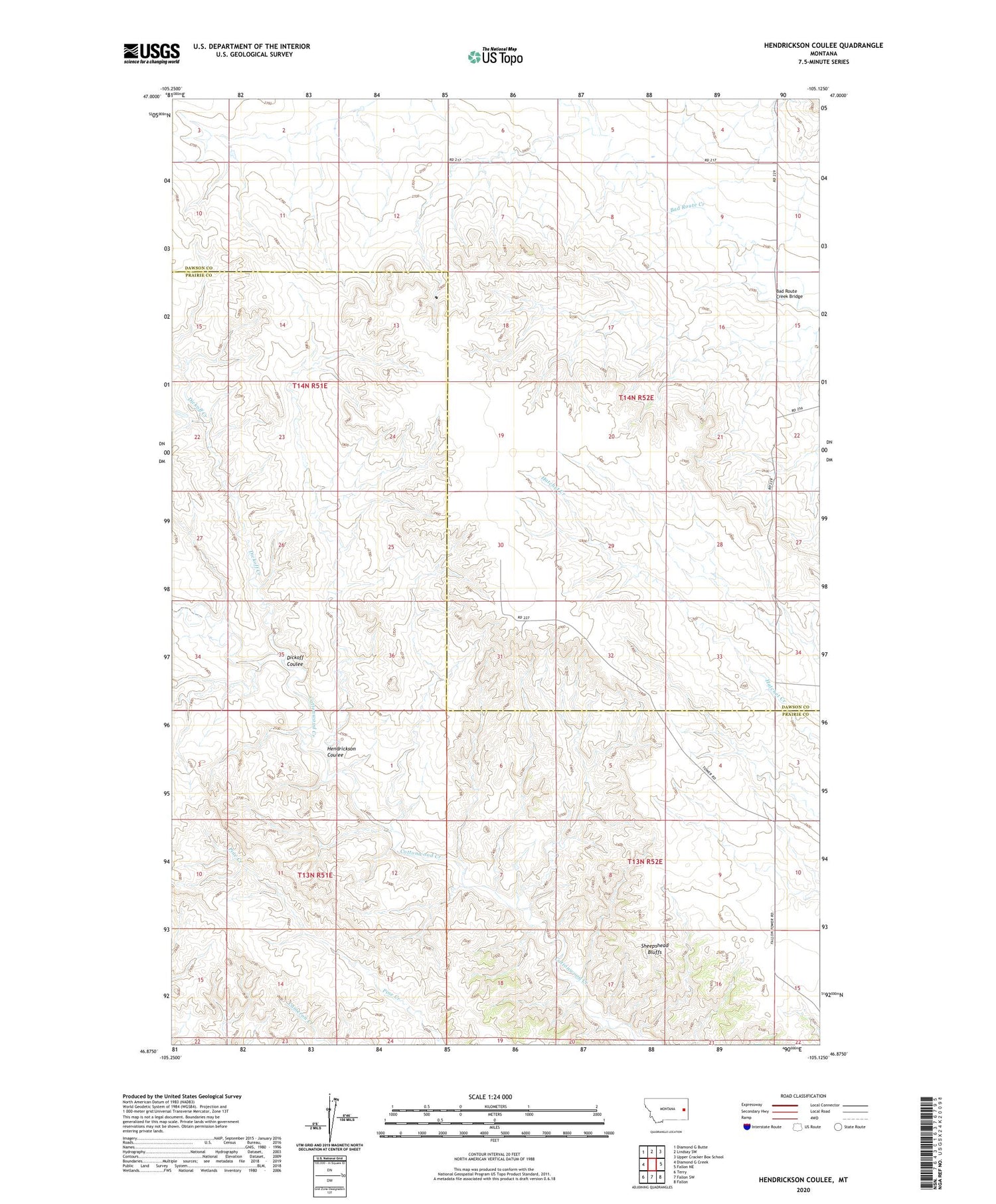 Hendrickson Coulee Montana US Topo Map Image