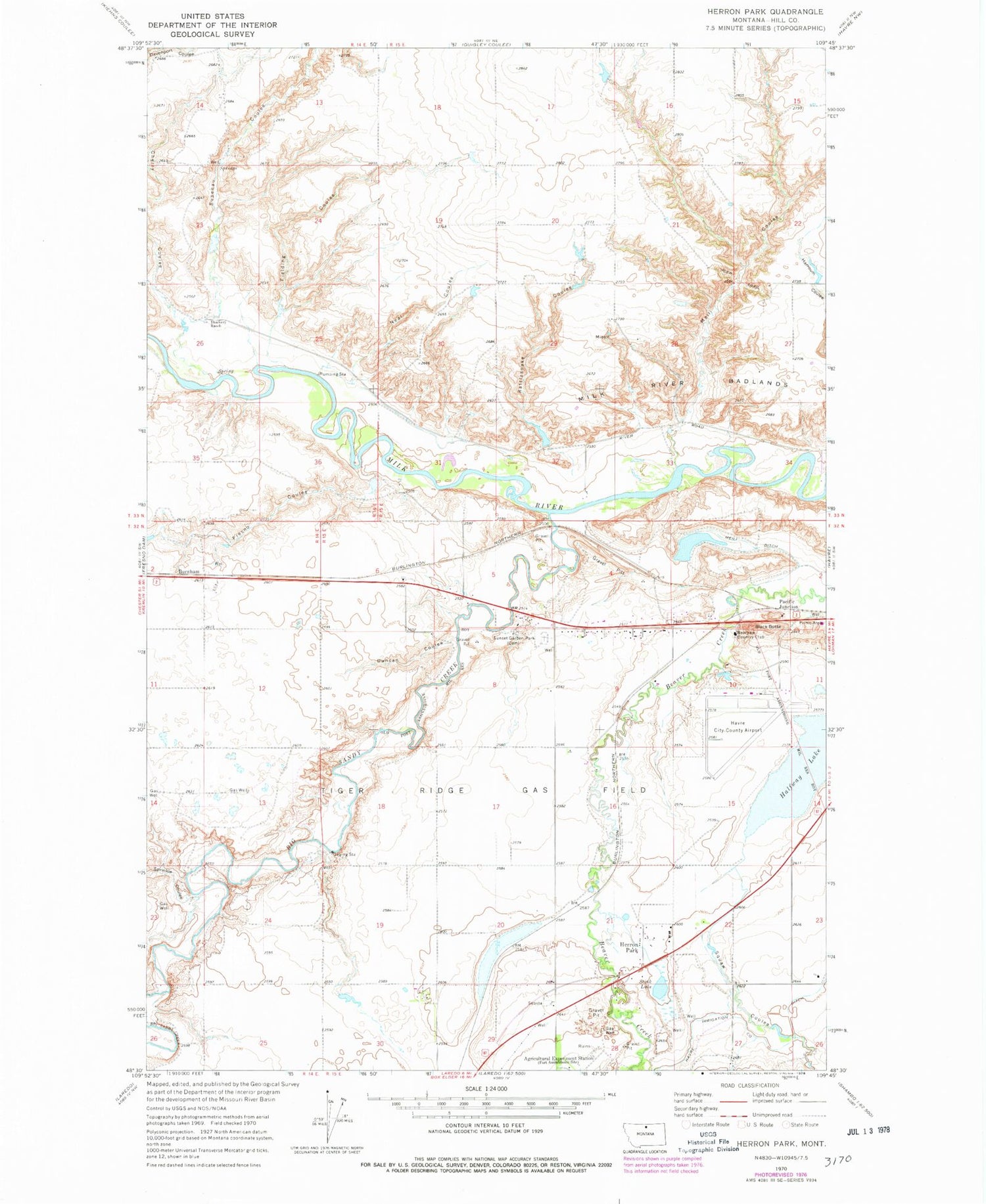 Classic USGS Herron Park Montana 7.5'x7.5' Topo Map Image