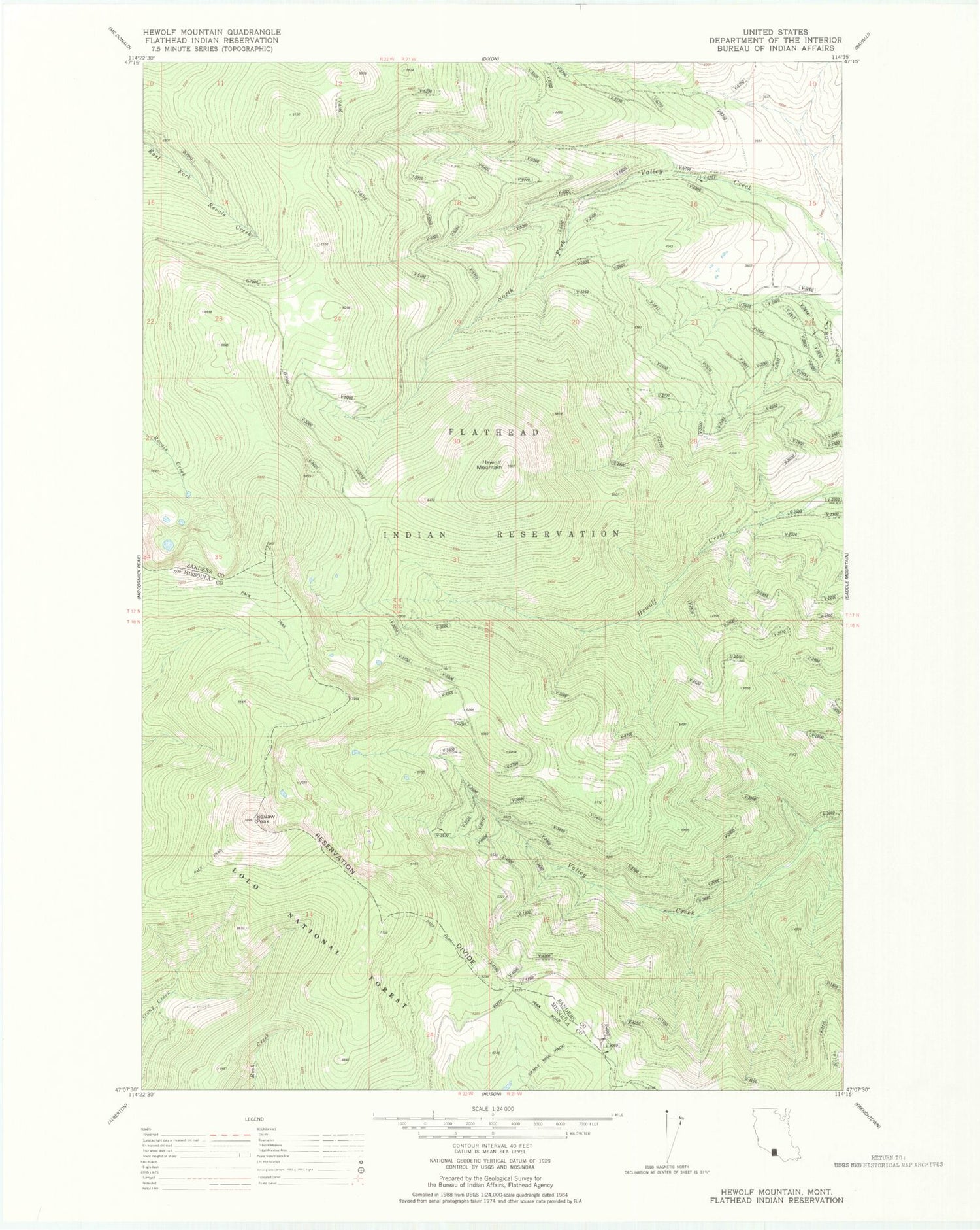 Classic USGS Hewolf Mountain Montana 7.5'x7.5' Topo Map Image