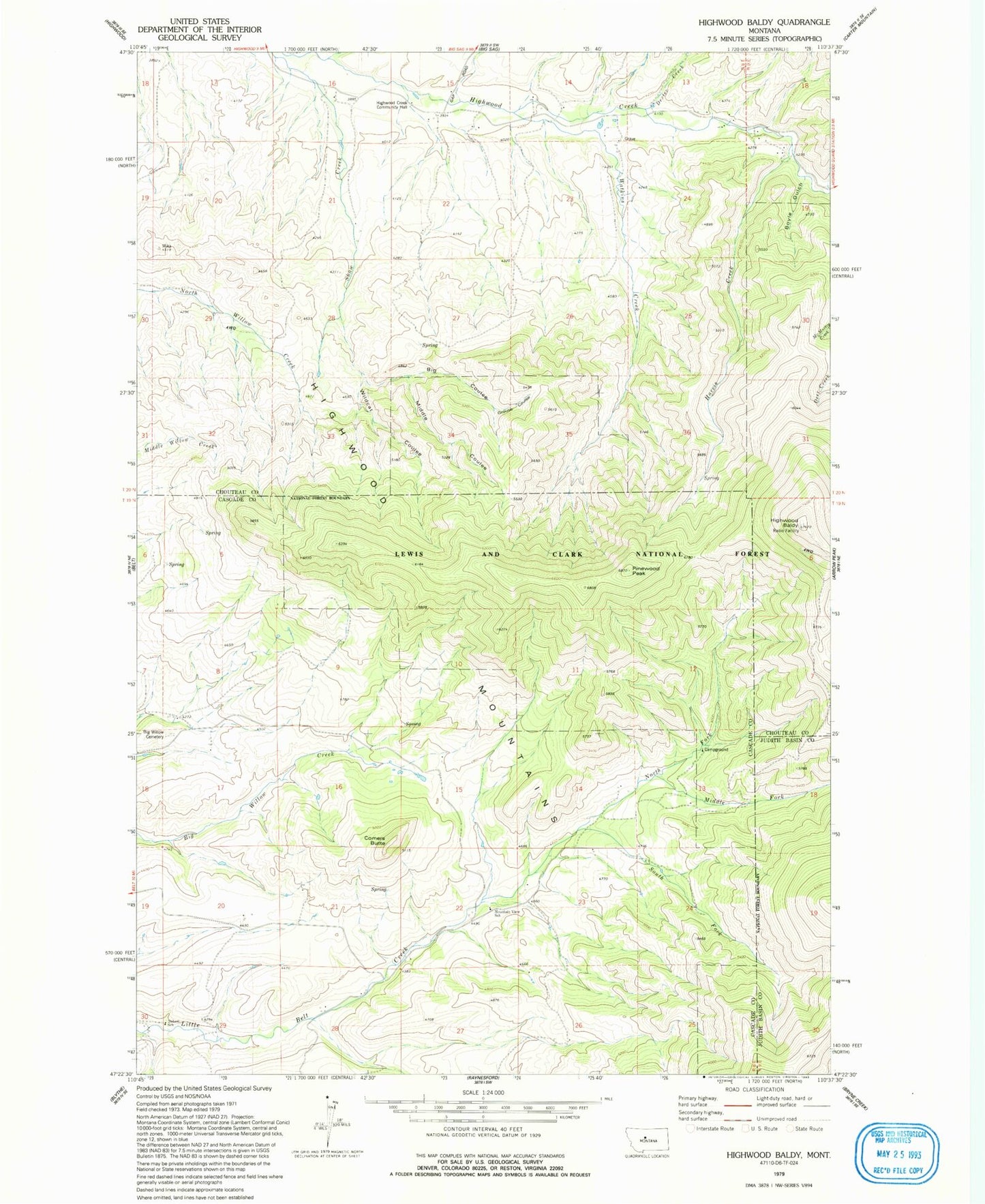 Classic USGS Highwood Baldy Montana 7.5'x7.5' Topo Map Image