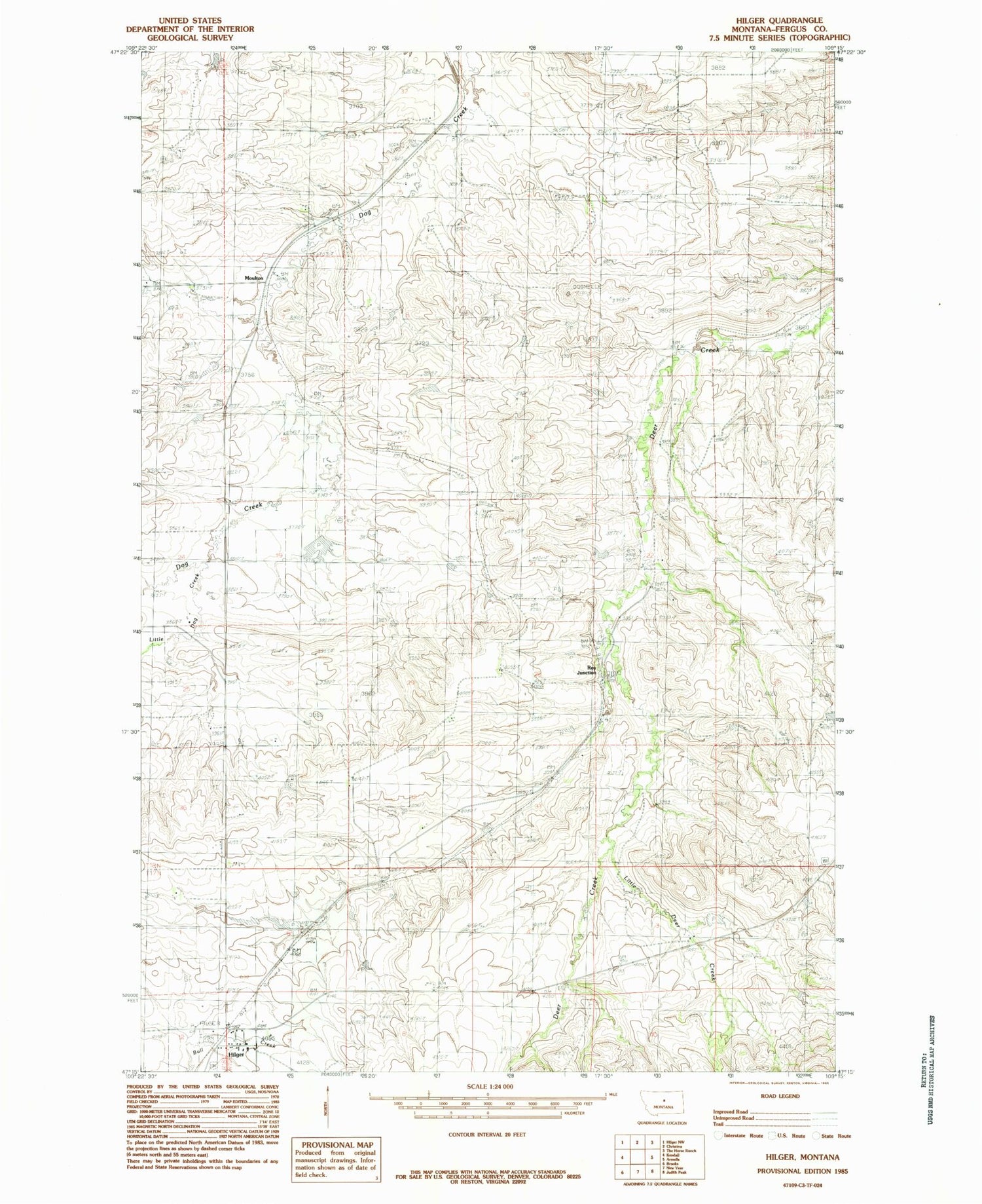 Classic USGS Hilger Montana 7.5'x7.5' Topo Map Image