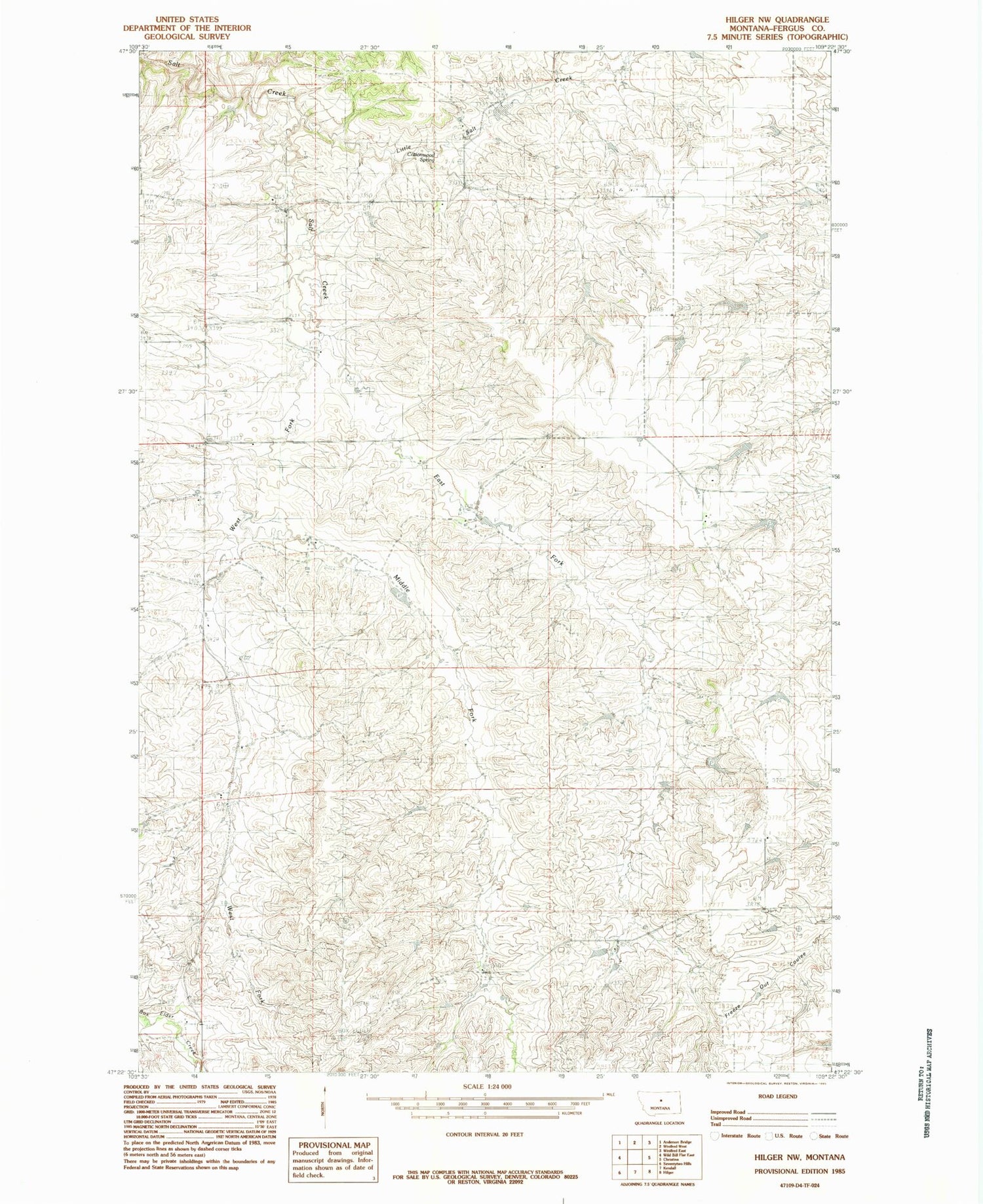 Classic USGS Hilger NW Montana 7.5'x7.5' Topo Map Image