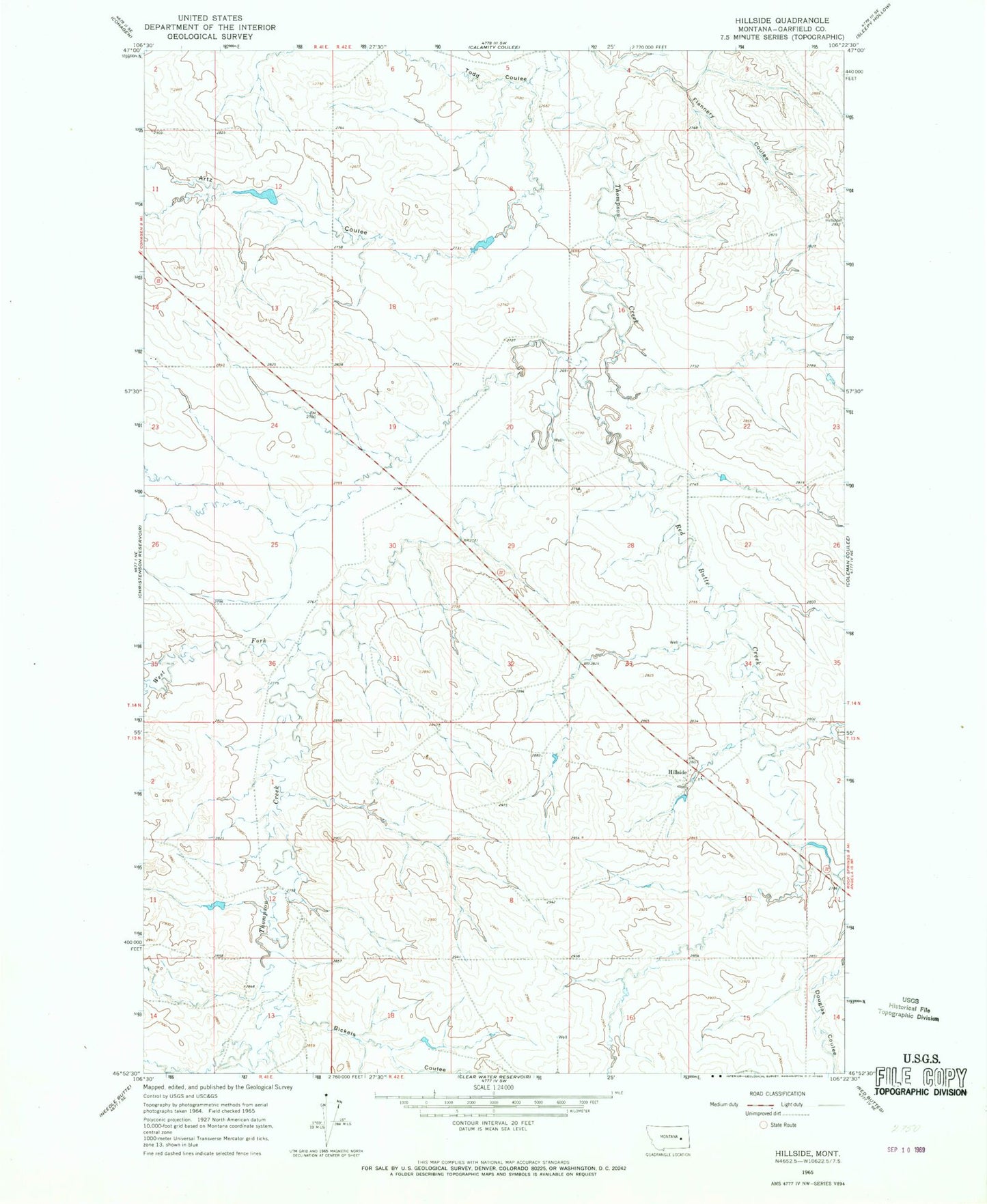Classic USGS Hillside Montana 7.5'x7.5' Topo Map Image