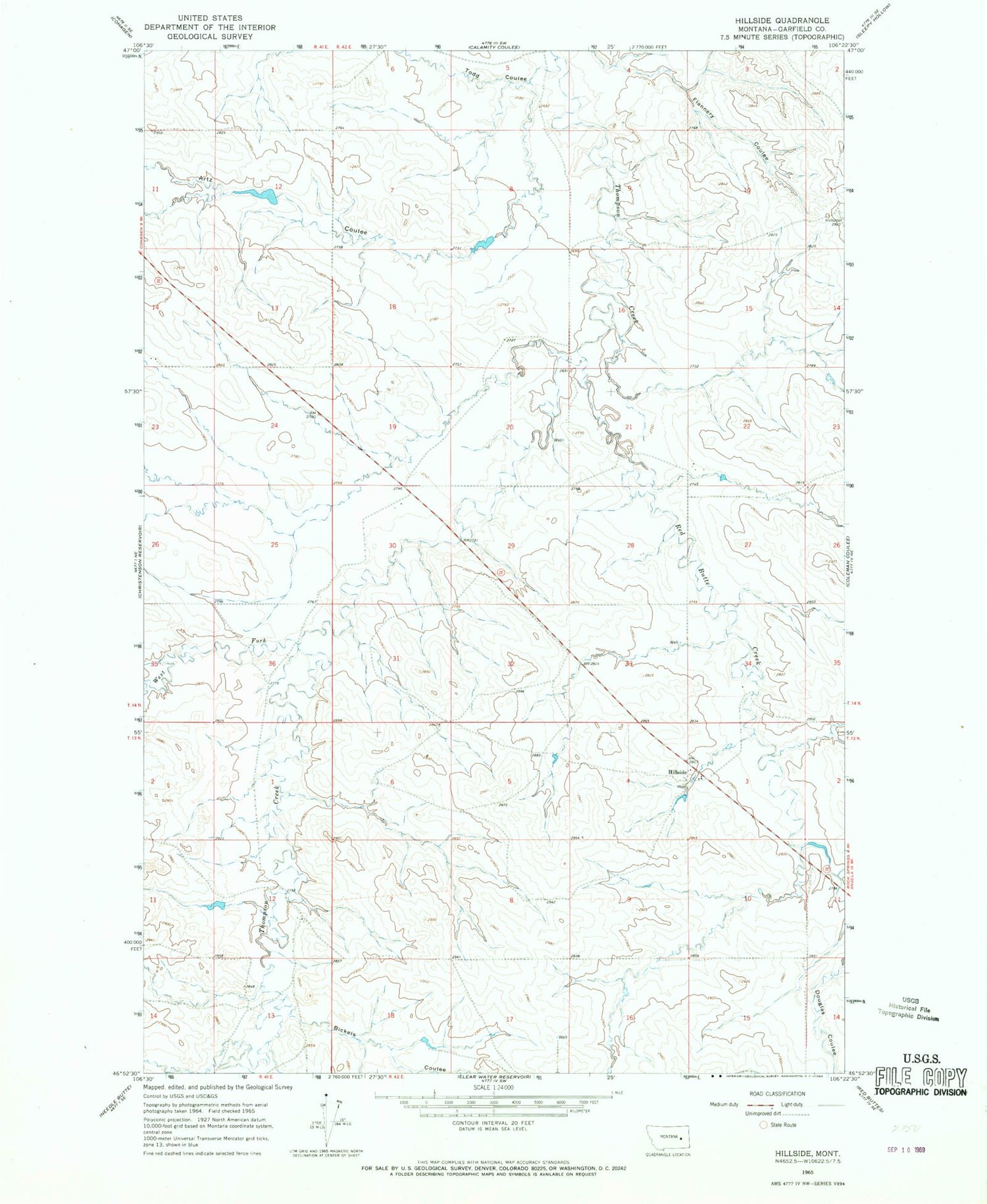 Classic USGS Hillside Montana 7.5'x7.5' Topo Map Image