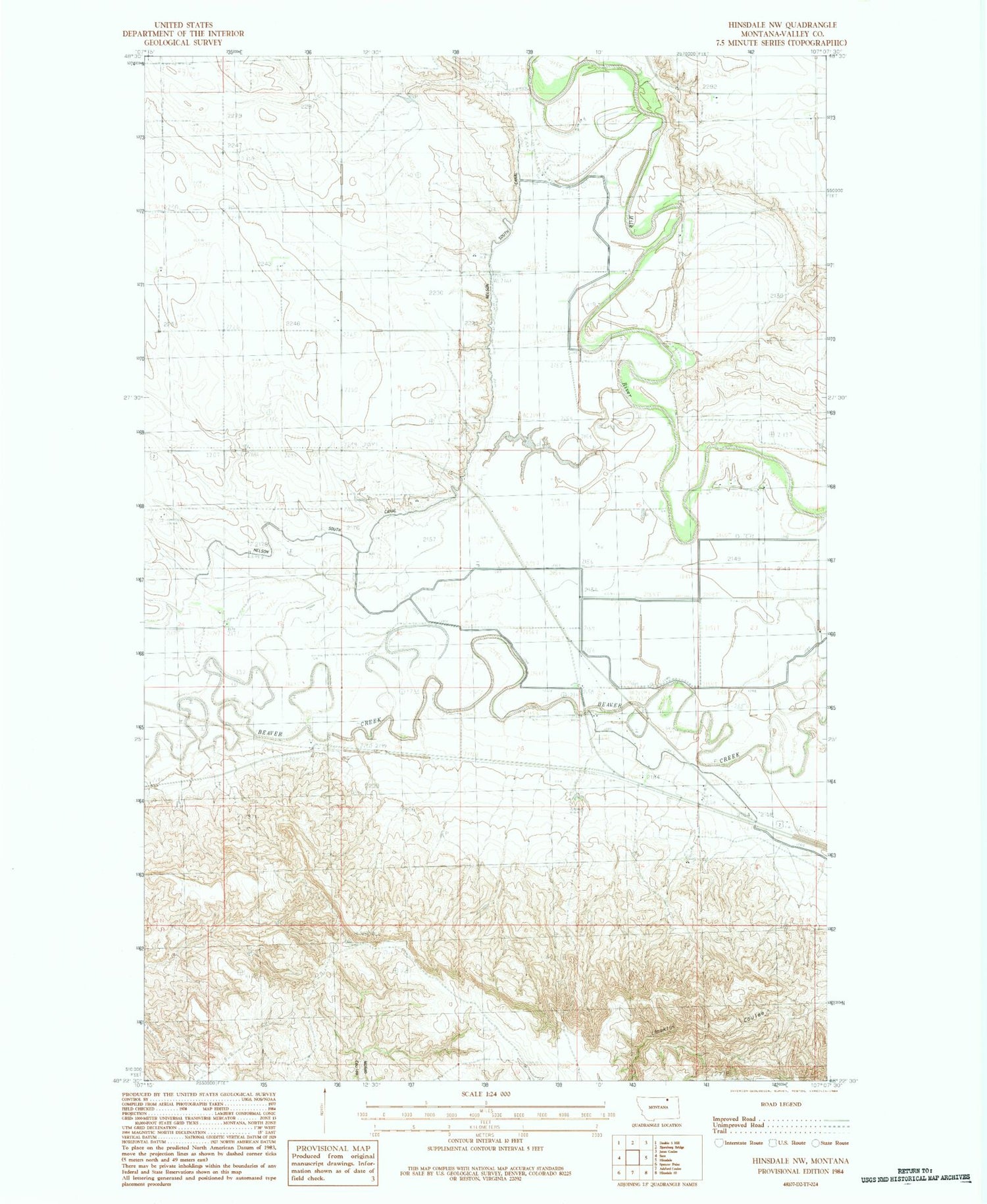 Classic USGS Hinsdale NW Montana 7.5'x7.5' Topo Map Image