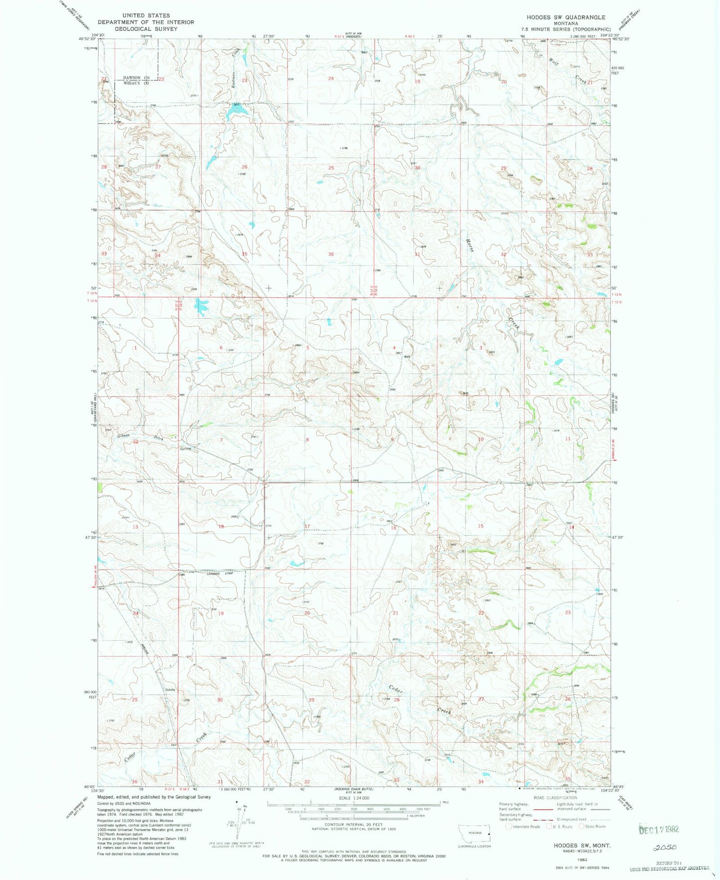 Classic USGS Hodges SW Montana 7.5'x7.5' Topo Map Image