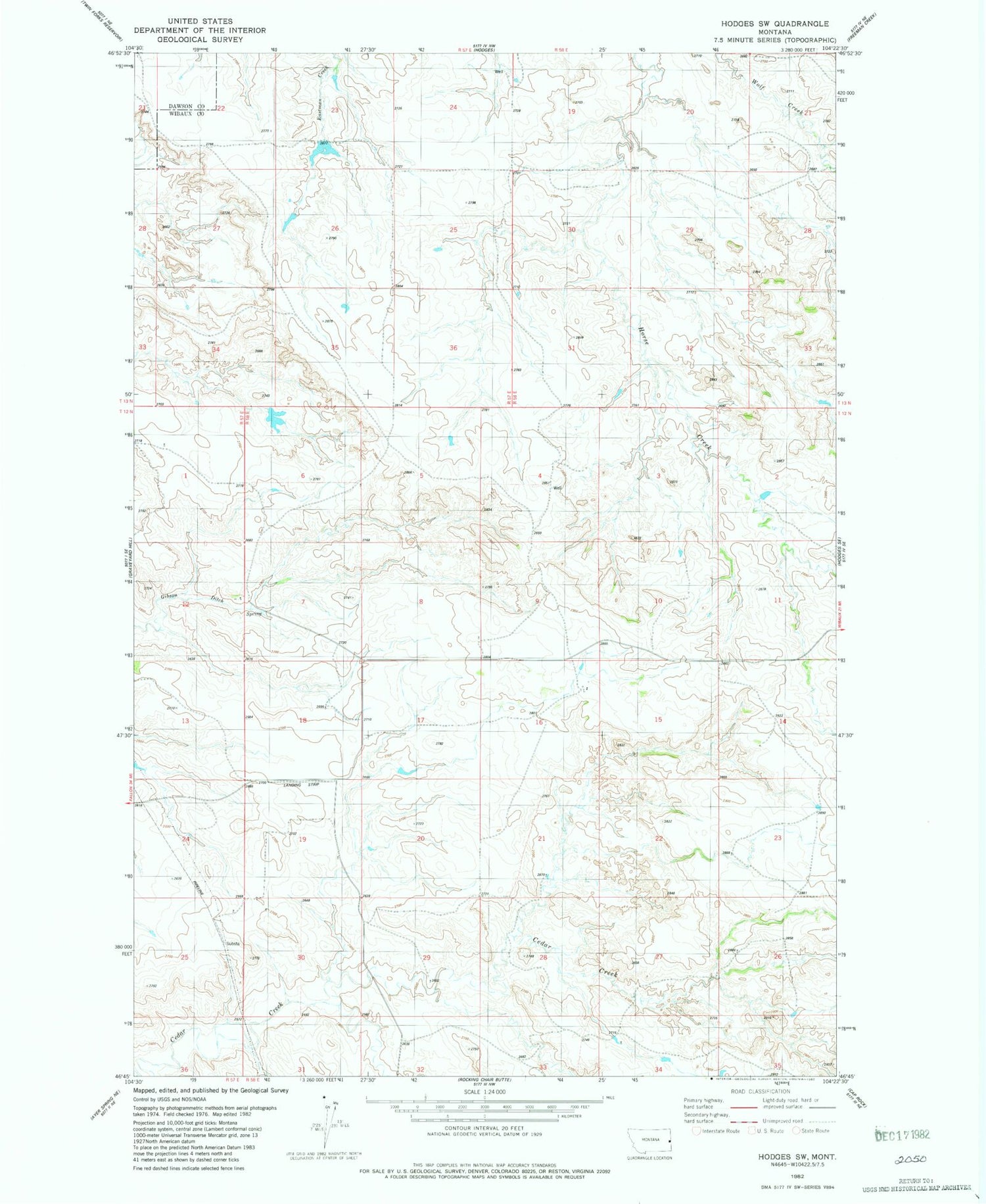 Classic USGS Hodges SW Montana 7.5'x7.5' Topo Map Image