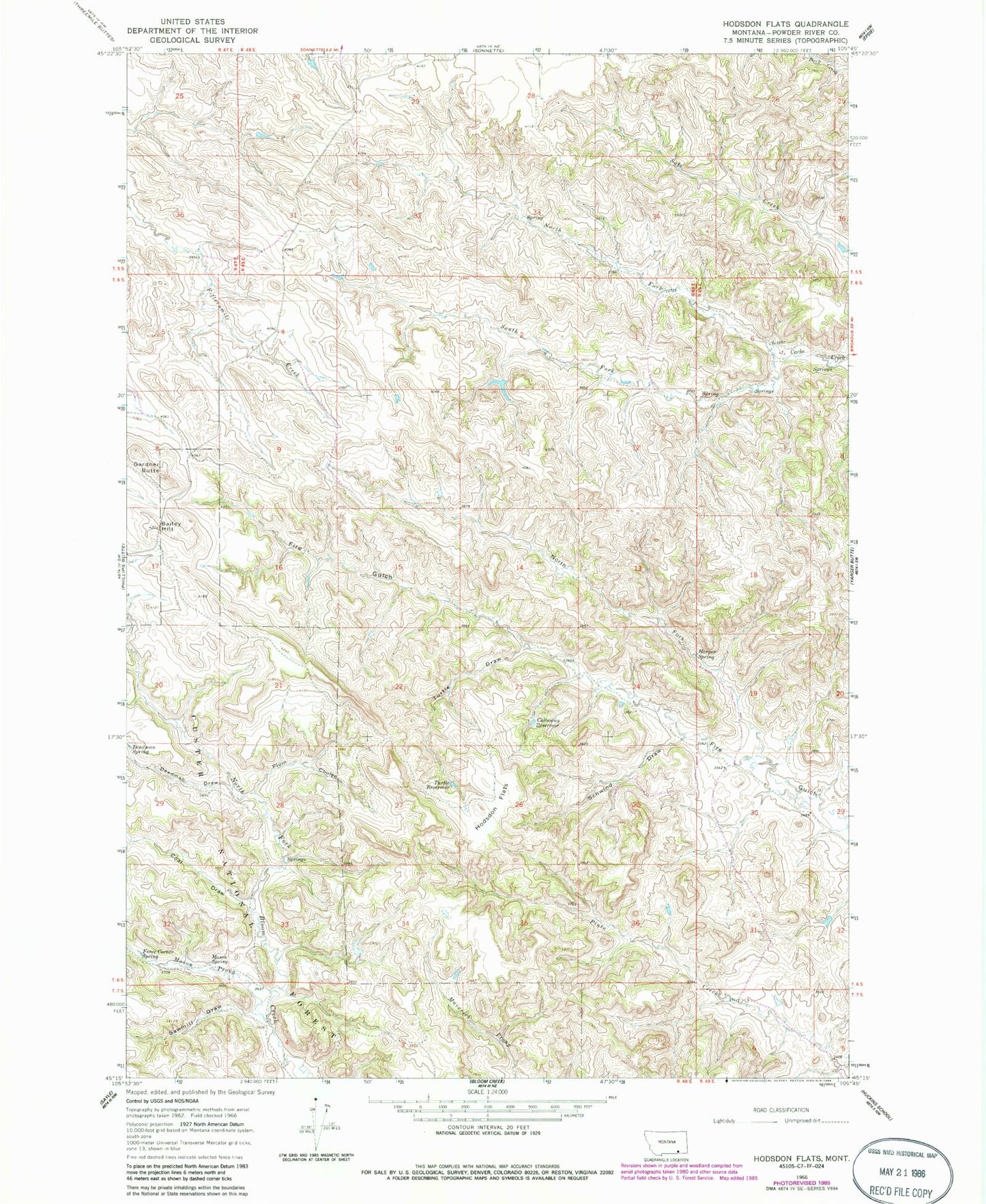 Classic USGS Hodsdon Flats Montana 7.5'x7.5' Topo Map Image