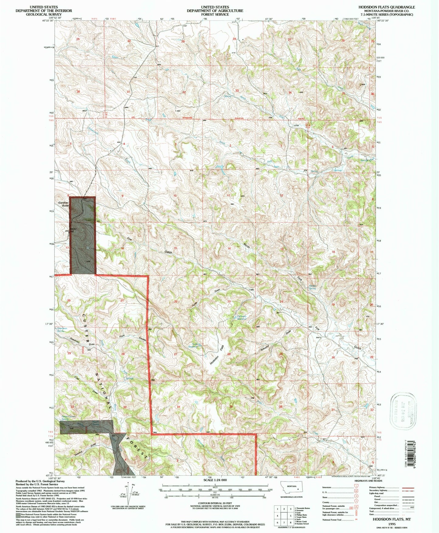 Classic USGS Hodsdon Flats Montana 7.5'x7.5' Topo Map Image