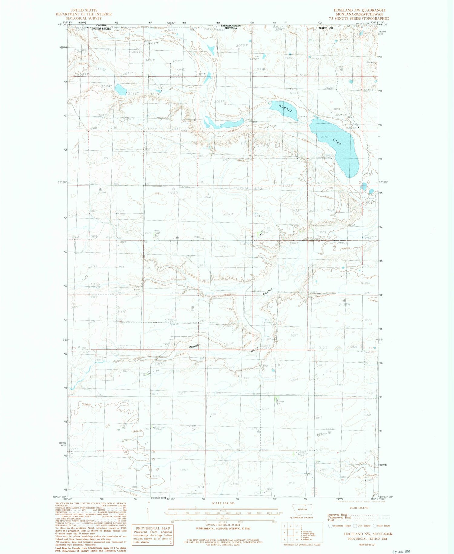 Classic USGS Hogeland NW Montana 7.5'x7.5' Topo Map Image