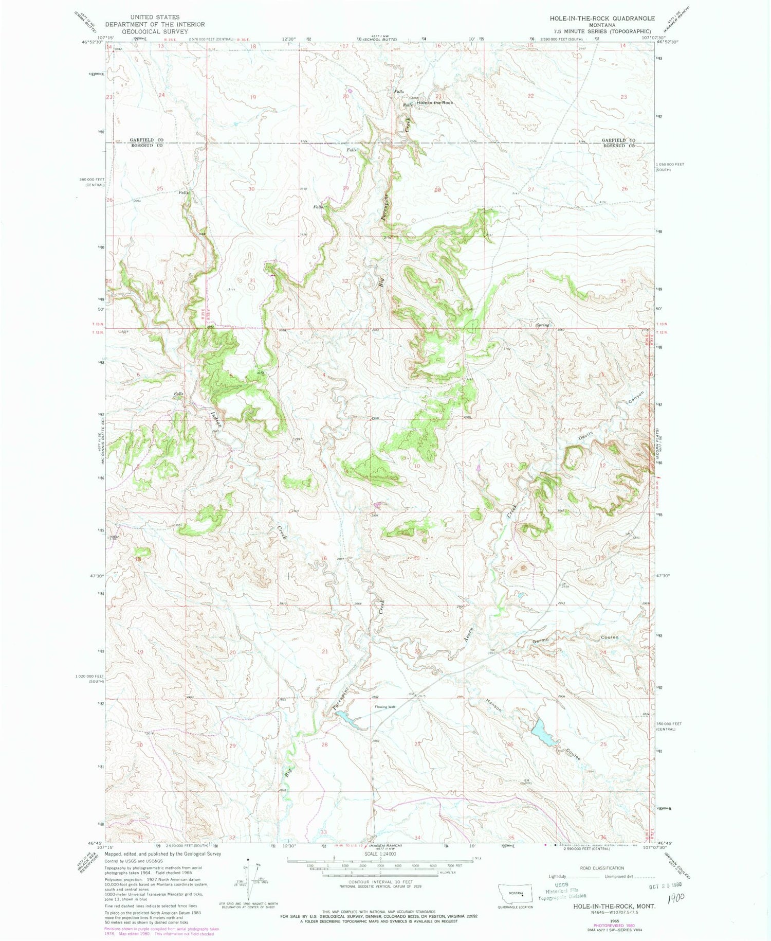 Classic USGS Hole-in-the-Rock Montana 7.5'x7.5' Topo Map Image