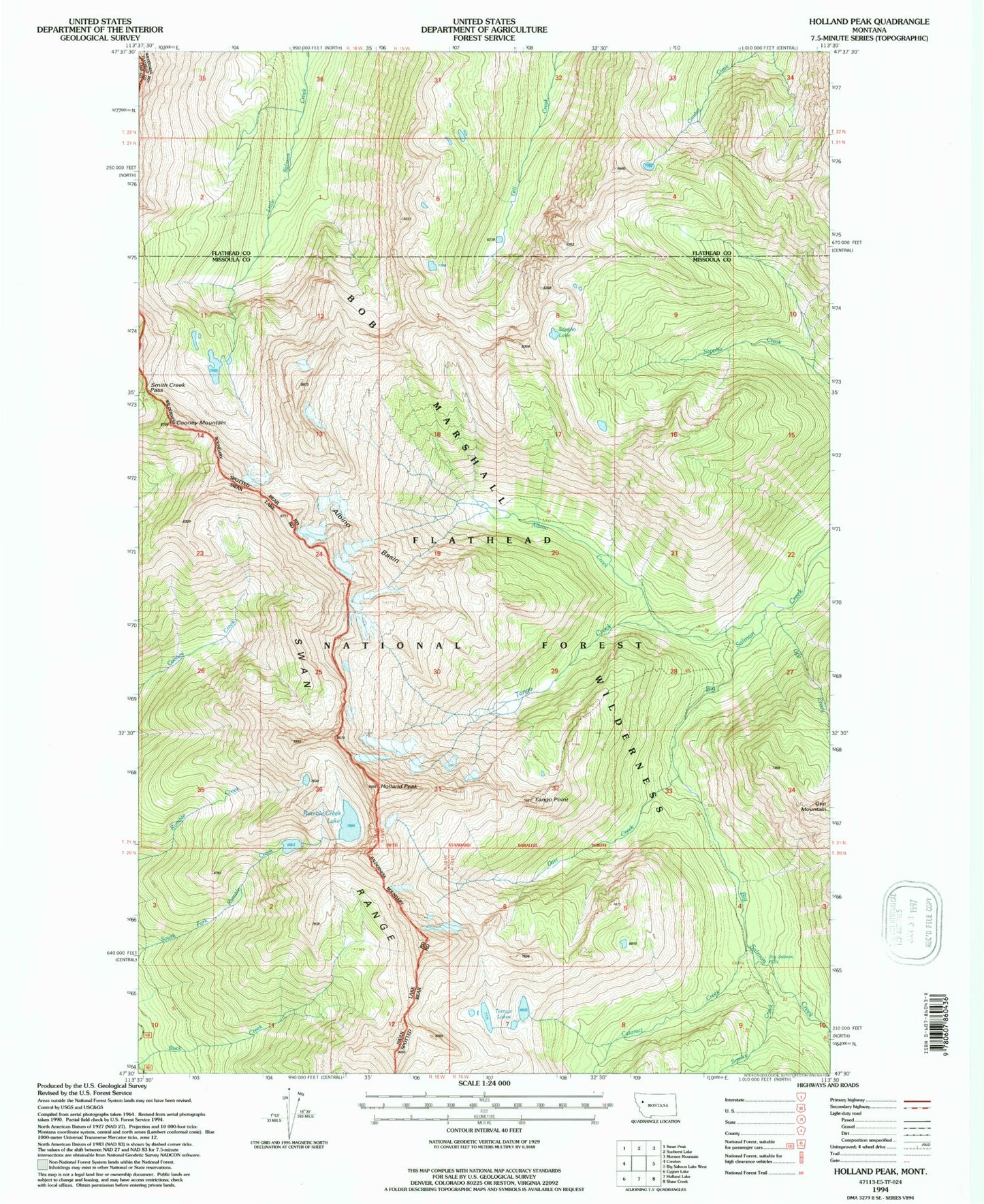 Classic USGS Holland Peak Montana 7.5'x7.5' Topo Map Image