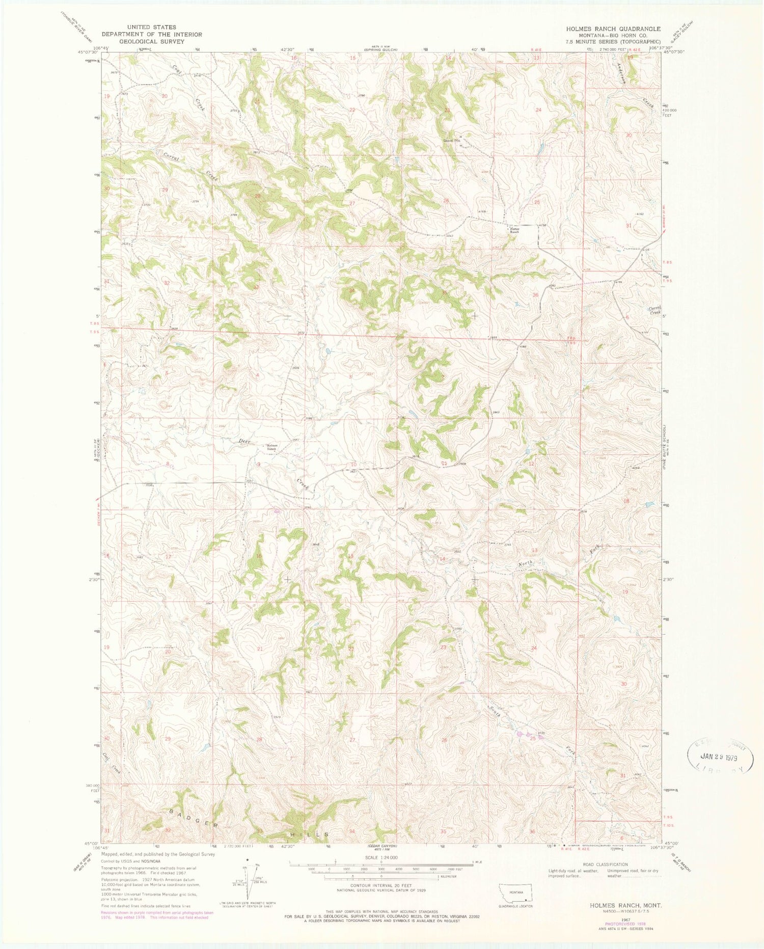 Classic USGS Holmes Ranch Montana 7.5'x7.5' Topo Map Image