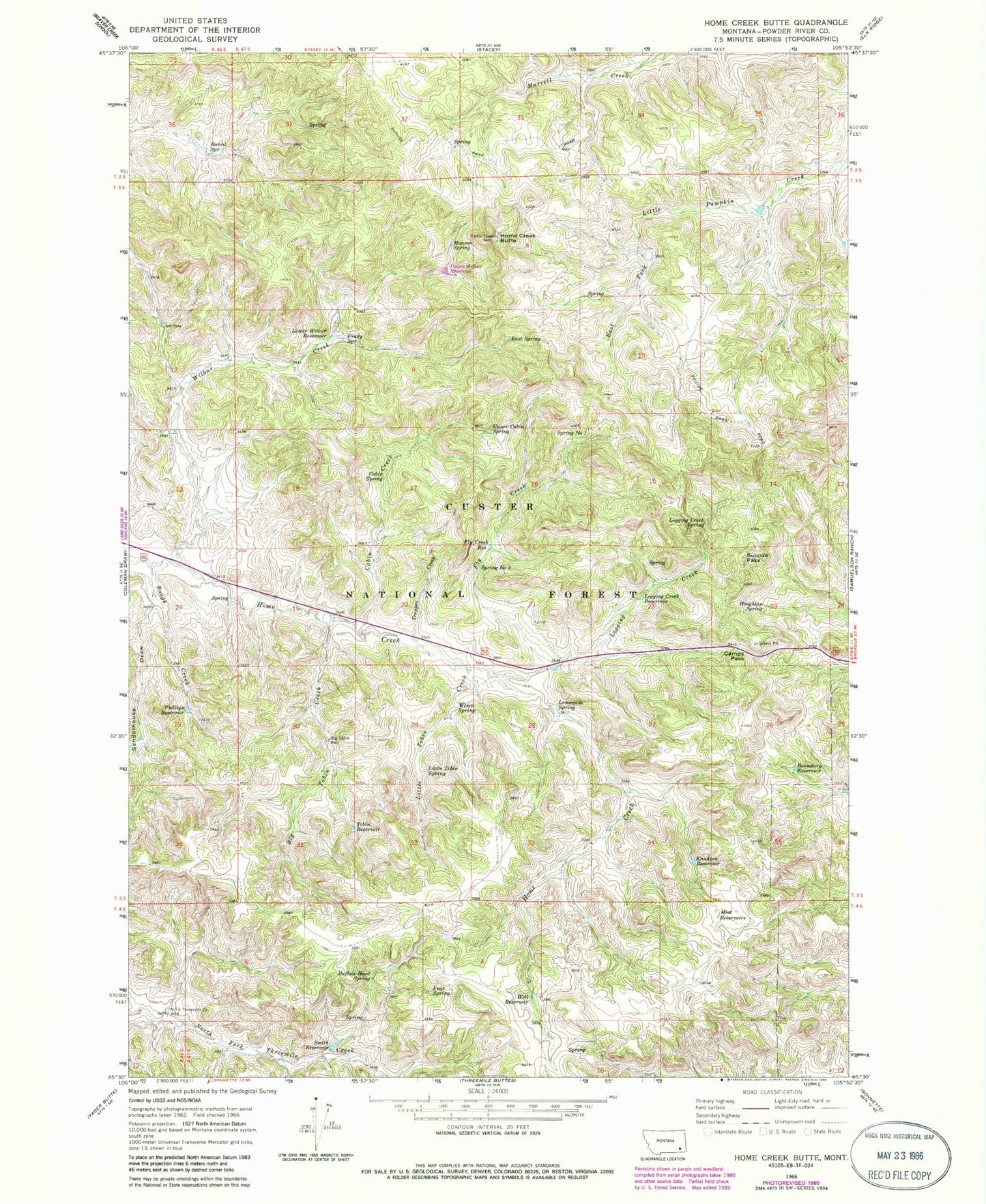 Classic USGS Home Creek Butte Montana 7.5'x7.5' Topo Map Image